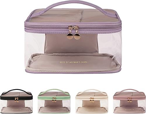 Miniatura 8 de Ebbniur Bolsa de aseo transparente, organizador de artículos de aseo de viaje transparente, gran apertura, bonita bolsa de maquillaje de viaje,