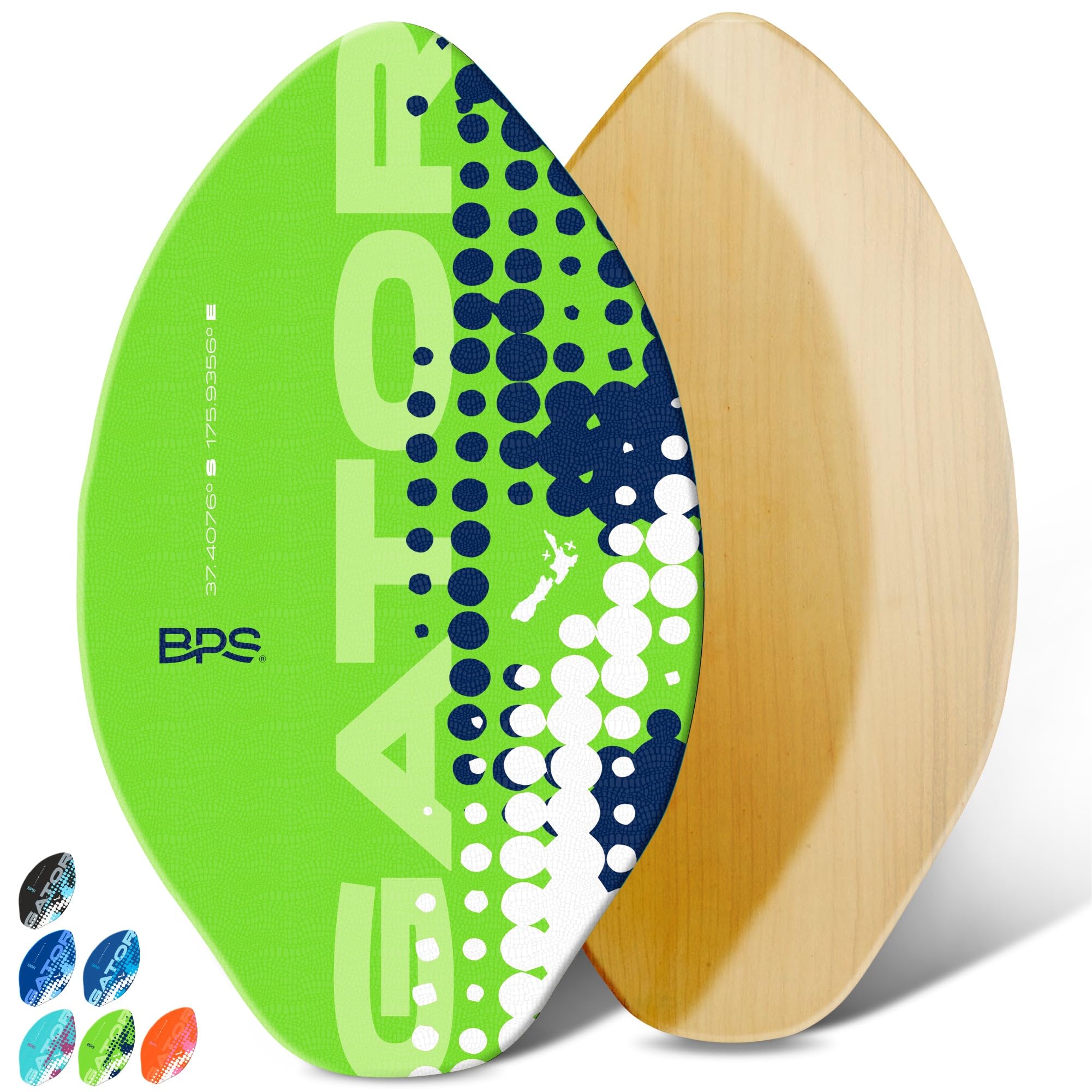 BPSNew Zealand 'Gator' Skimboards with Colored EVA Grip Pad and High Gloss Clear Coat | Wooden Skim Board for Kids and Adults | Choose from 3 Sizes