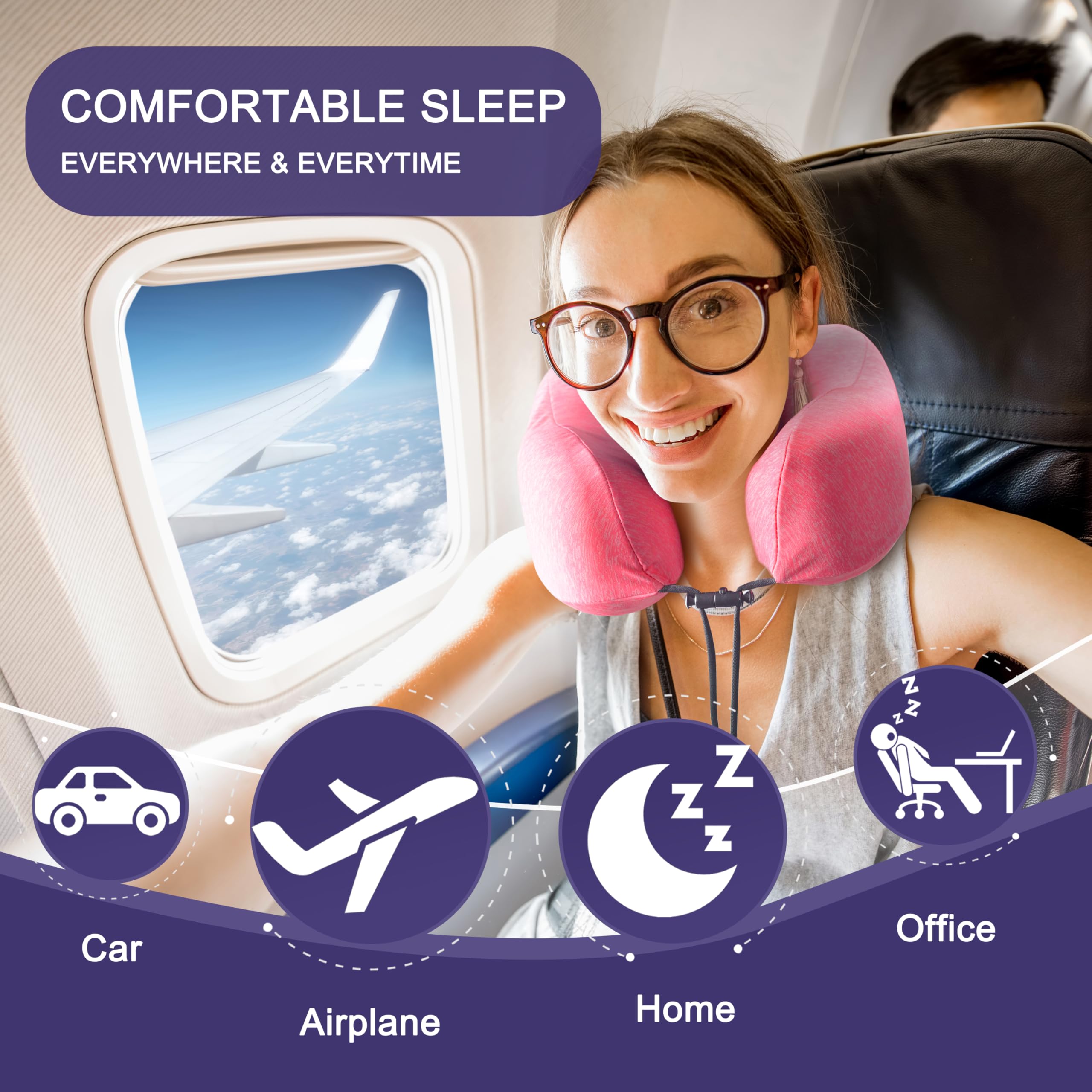 napfun Neck Pillow for Travel, Memory Foam Airplane Pillow, Rose view 5