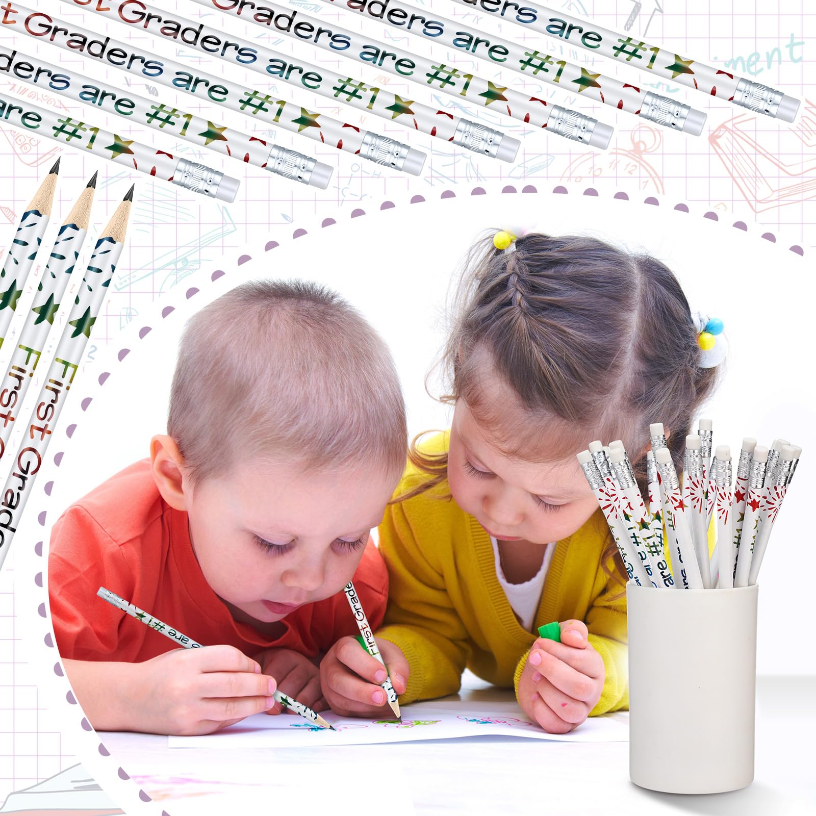 Tenceur Motivationsstifte für Erstklässler, niedliche Bleistifte mit Radiergummis und Schulbedarf, für Kinder, Studenten, Lehrer, Klassenzimmer, Belohnung, 24 Stück