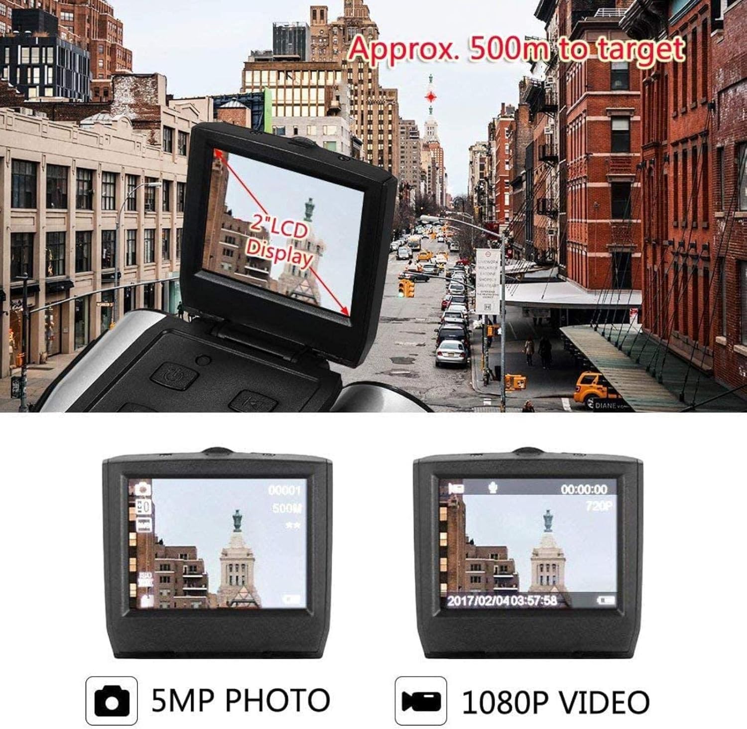 Telescopio portátil Alta Potencia, binoculares Digitales 2 Pulgadas, HD, LCD, 12 x 32, 5 MP, videograbadora, cámara para observación Aves, Partidos fútbol, conciertos, para Interiores y Exteriores.