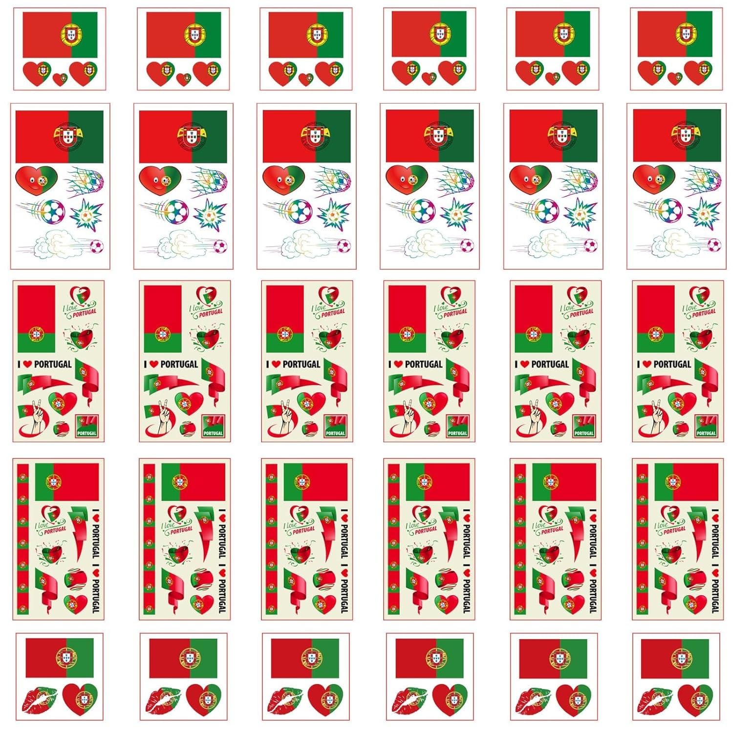 European Championship 30x Temporary Tattoos Flag for International Competitions 2024 Football World Cup Face Waterproof Flags Stickers(Portugal)