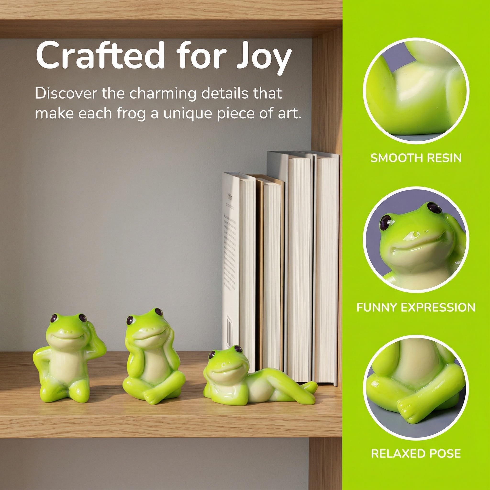 ZOUYIWET 6PCS Cute Frog Figurines, Mini Resin Frog Decor for Computer Monitor, Car Dashboard, Desk, Bookshelf, TV Stand and Home Office Decoration view 2