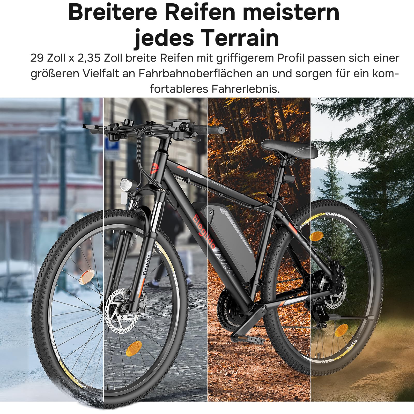 Eleglide E Bike, 27,5/29 Zoll E-Bike Herren Damen mit Hydraulische Scheibenbremse, 36V 18Ah Akku, Reichweite bis zu 150 KM, Offroad E-Mountainbike, 21 Gänge Elektrofahrrad, Mopride 2