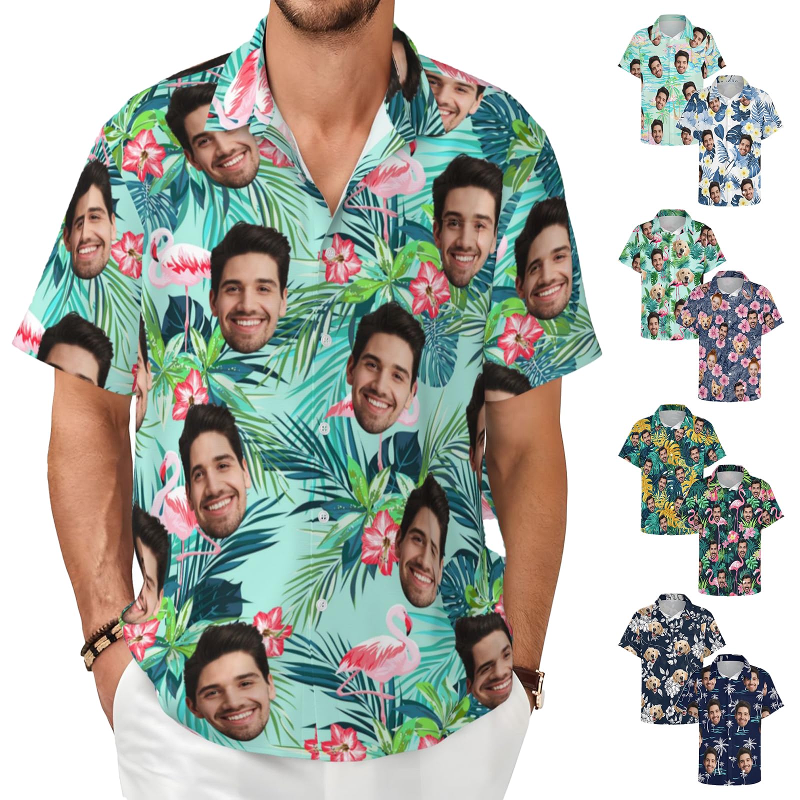 Custom Hawaiian Shirts for Men Personalized Hawaiian Shirt with Face Photo Tropical Short Sleeve Button Down Beach Shirt