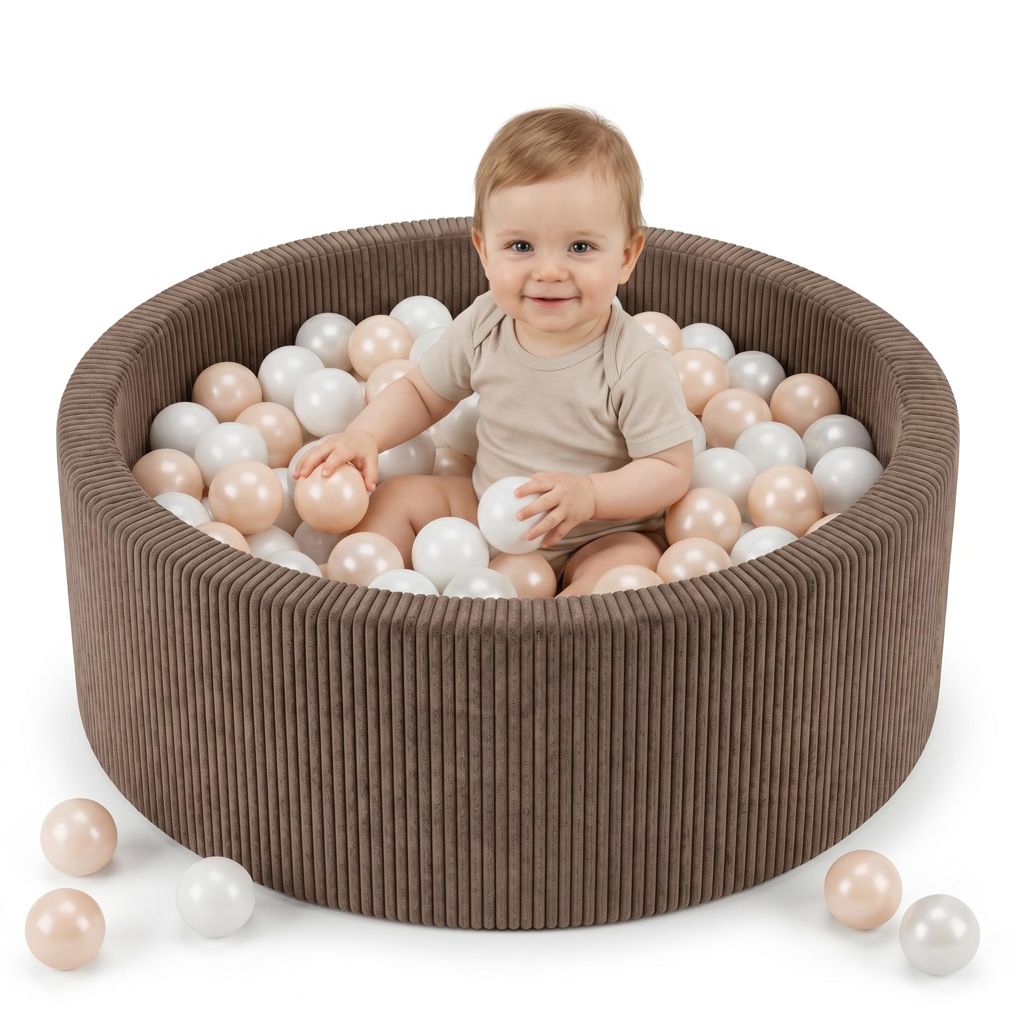KiddyMoon Ball Pit For Baby And Toddler, Soft Play Ball Pit, 90 X 30 Cm With 200 Balls, Soft Foam Ball Pool, Ribbed Washable Cover