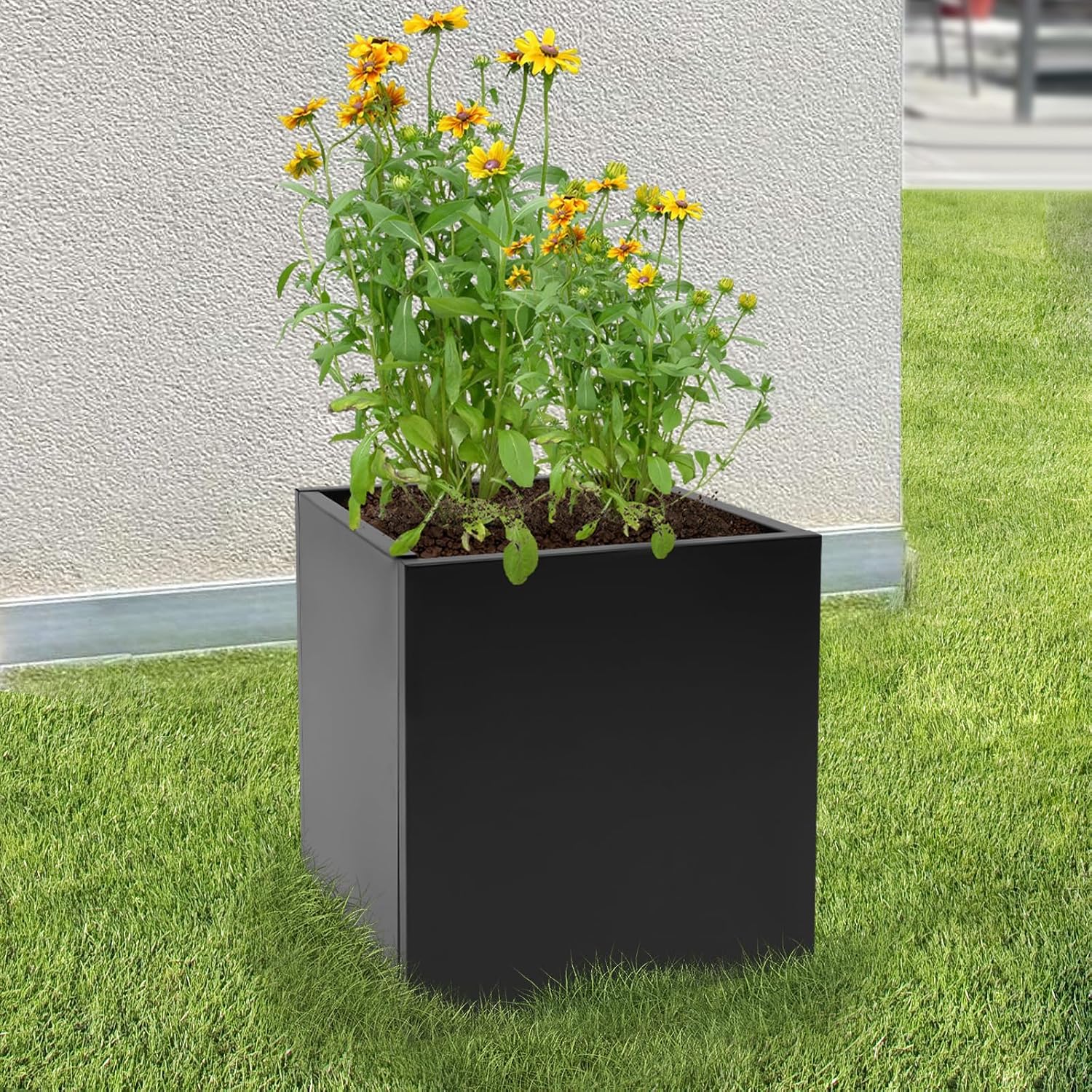 Metal Planter Box, 18 x 18 x 20in Heavy Duty Square Planter Boxes with Adjustable Inner Plate, Steel Garden Flower Plant Box for Patio Yard Front Porch Deck