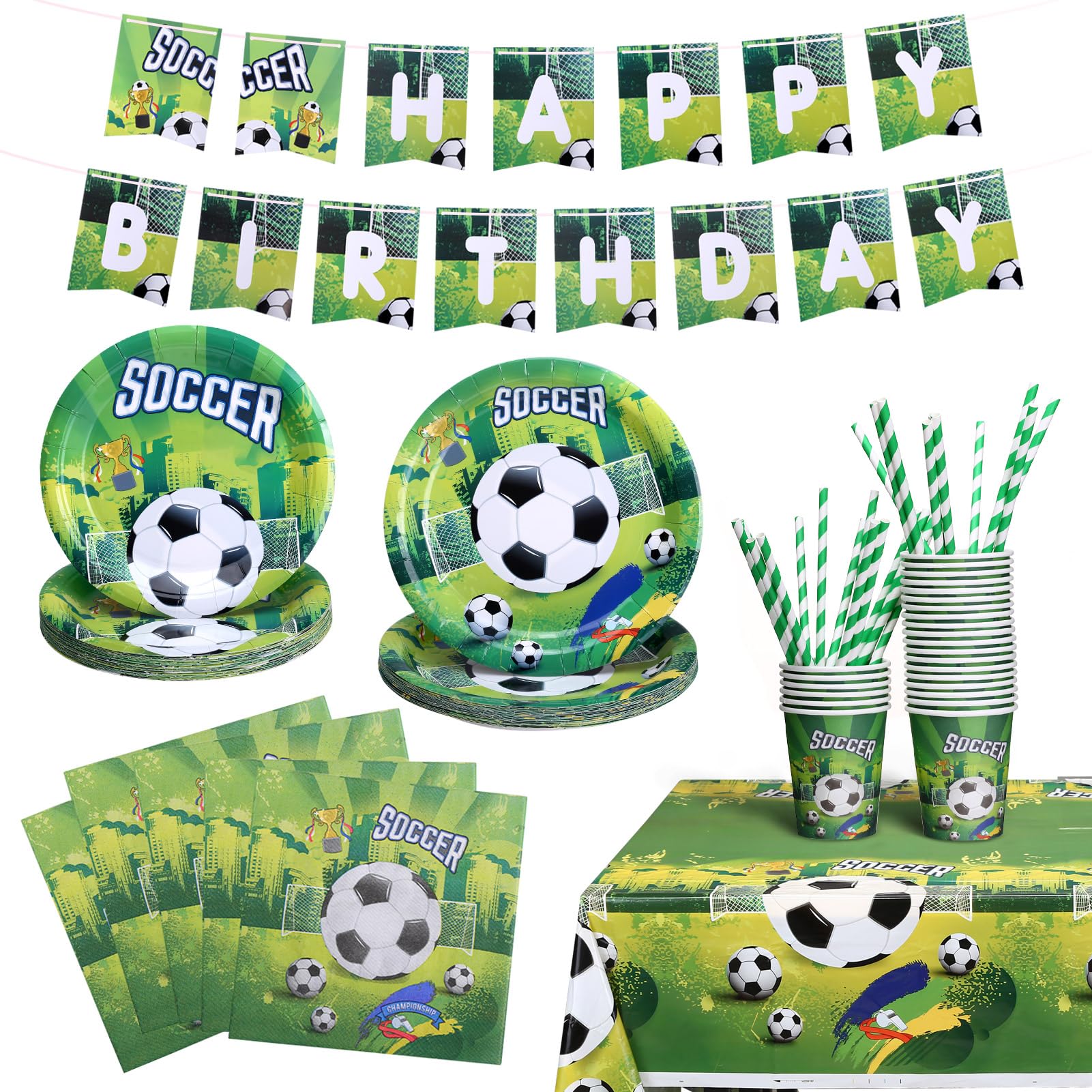 Kit Decorazioni Per Festa Di Calcio 50 Pezzi: Piatti Piani, Piatti Dessert E Tovaglioli A Tema Calcio, Forniture Compleanno - 2