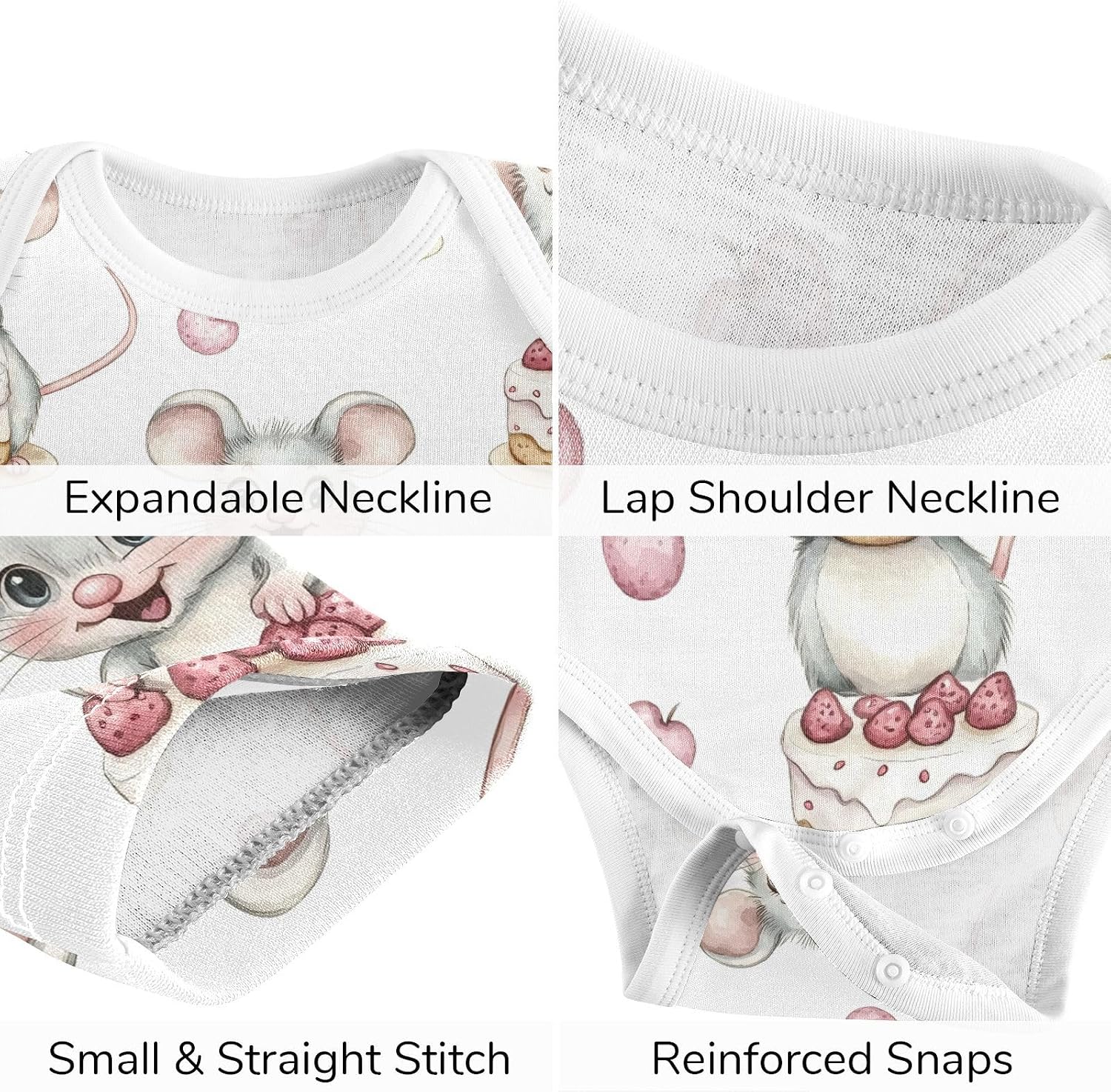 vvfelixl Baby Clothes Mouse Cakes Baby Bodysuits Set Unisex Short Sleeve Babys Pants Sets 0-3M