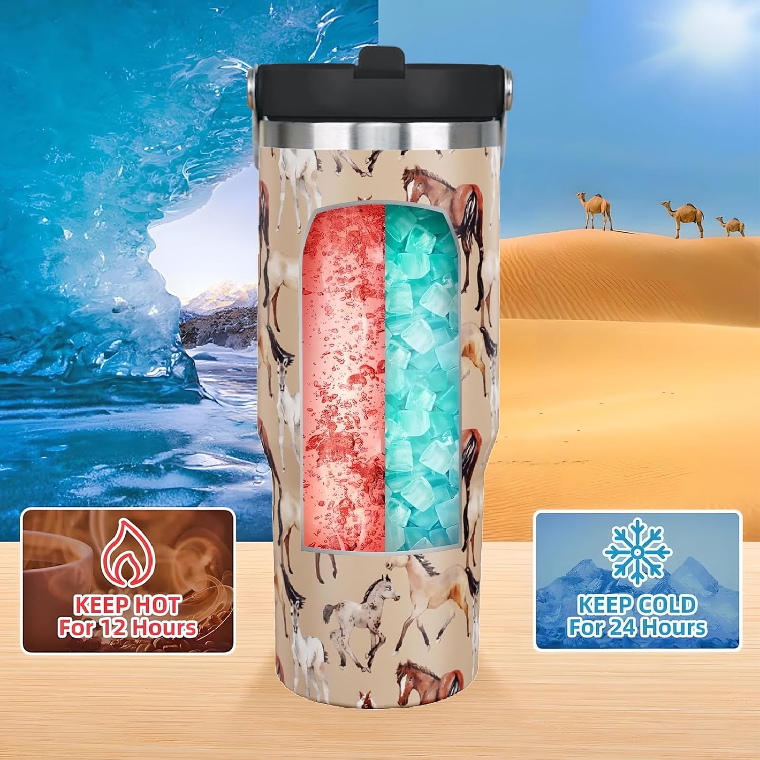 30 oz Horse Tumbler With Handle and Straw, 30oz Flip Straw Tumbler Insulated Coffee Travel Mugs Cup Water Bottle Gifts for Horse Lovers Women Girls - Image 4