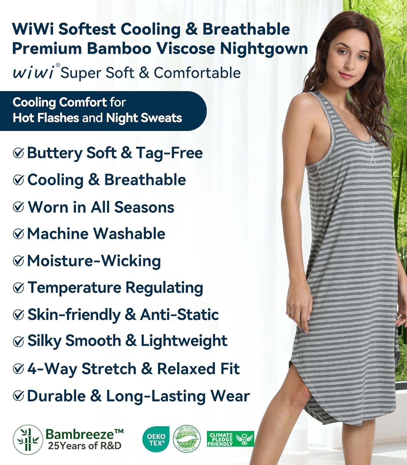 WiWi Nightgowns for Women Bamboo Viscose Super Soft Sleeveless Racerback Night Shirts Plus Size Cooling Sleepshirts S-4X - Image 8