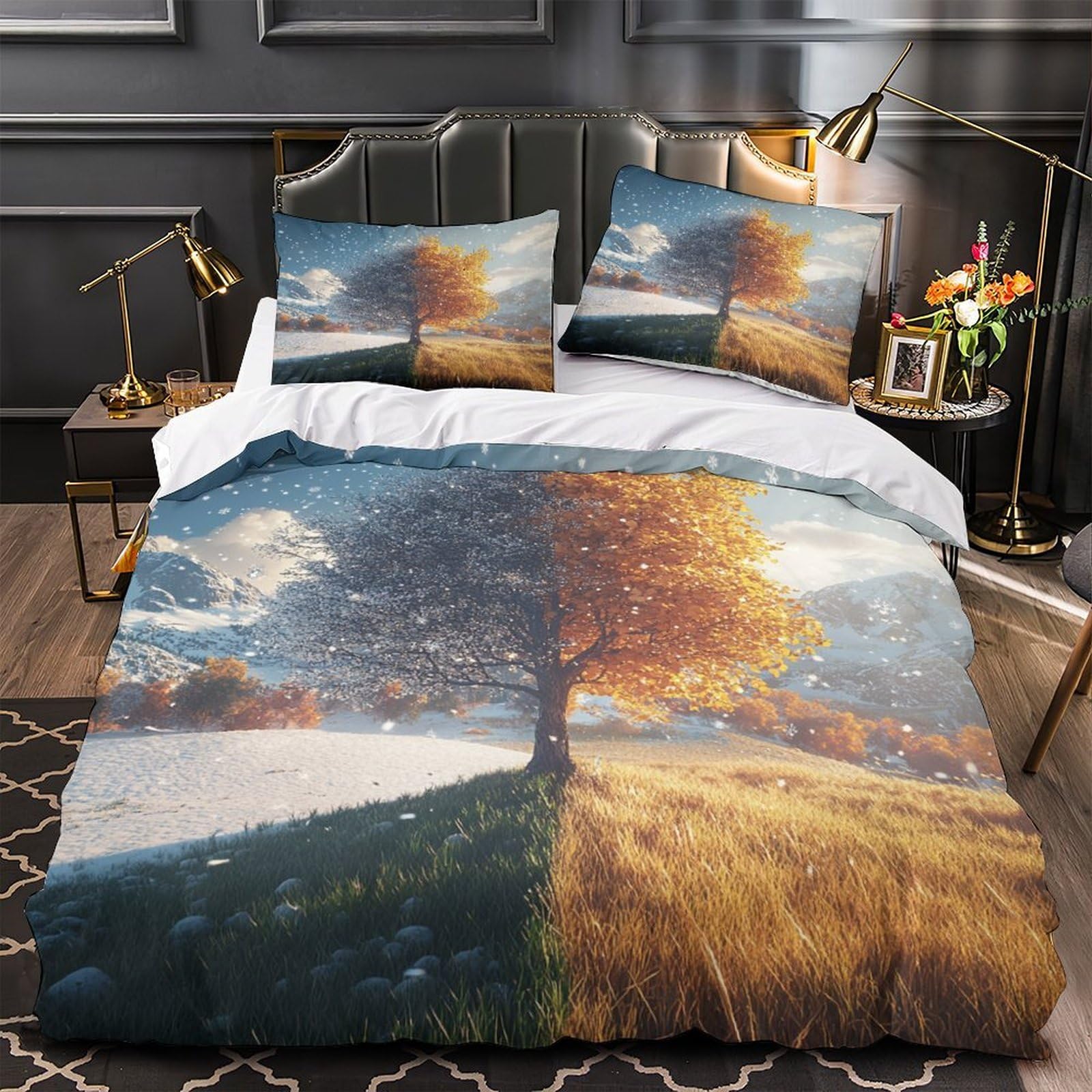 Housse de couette paysage automne pour chambre enfants et garçons