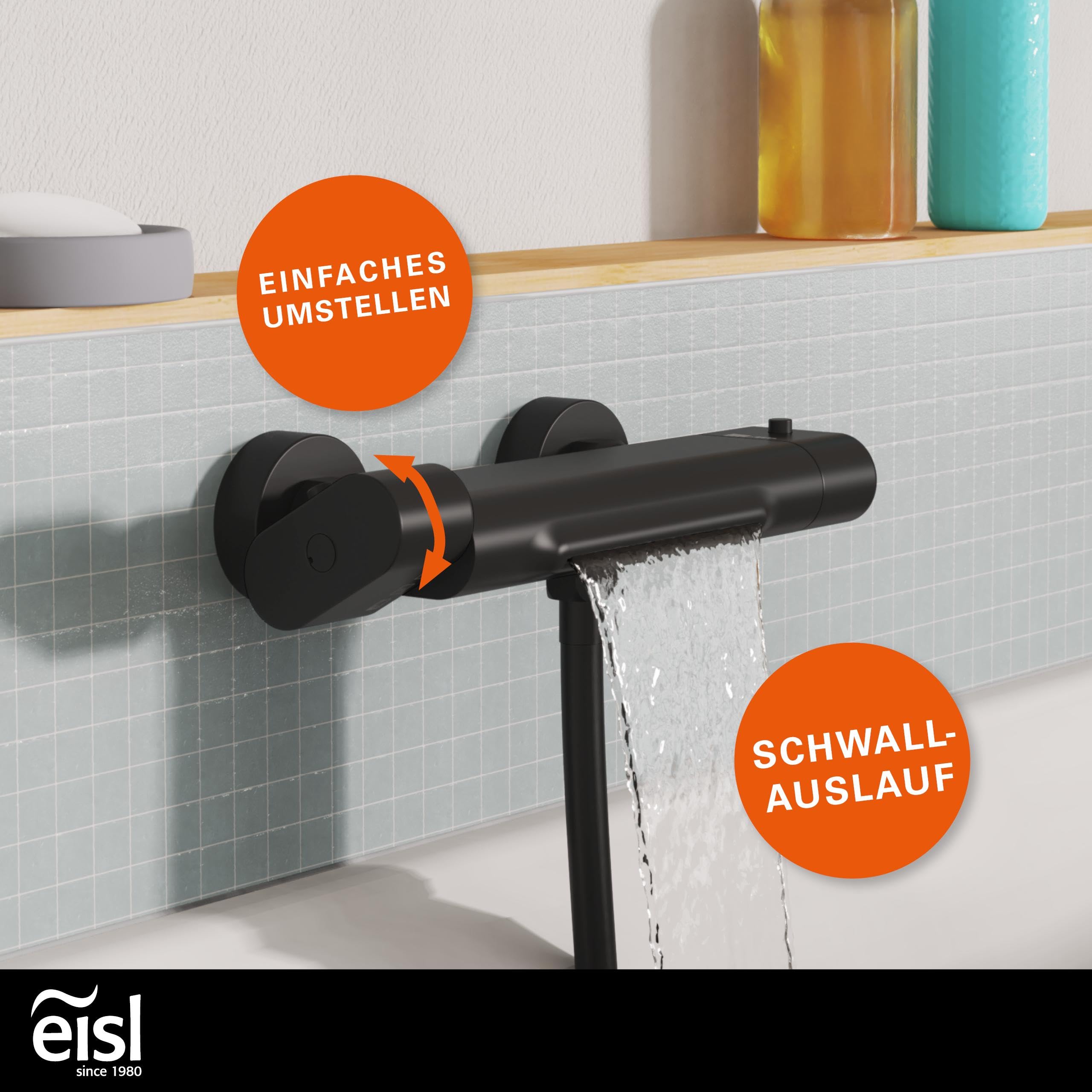 EISL Badewannenarmatur CARNEO, Wasserfall-Auslauf, Schwarz matt