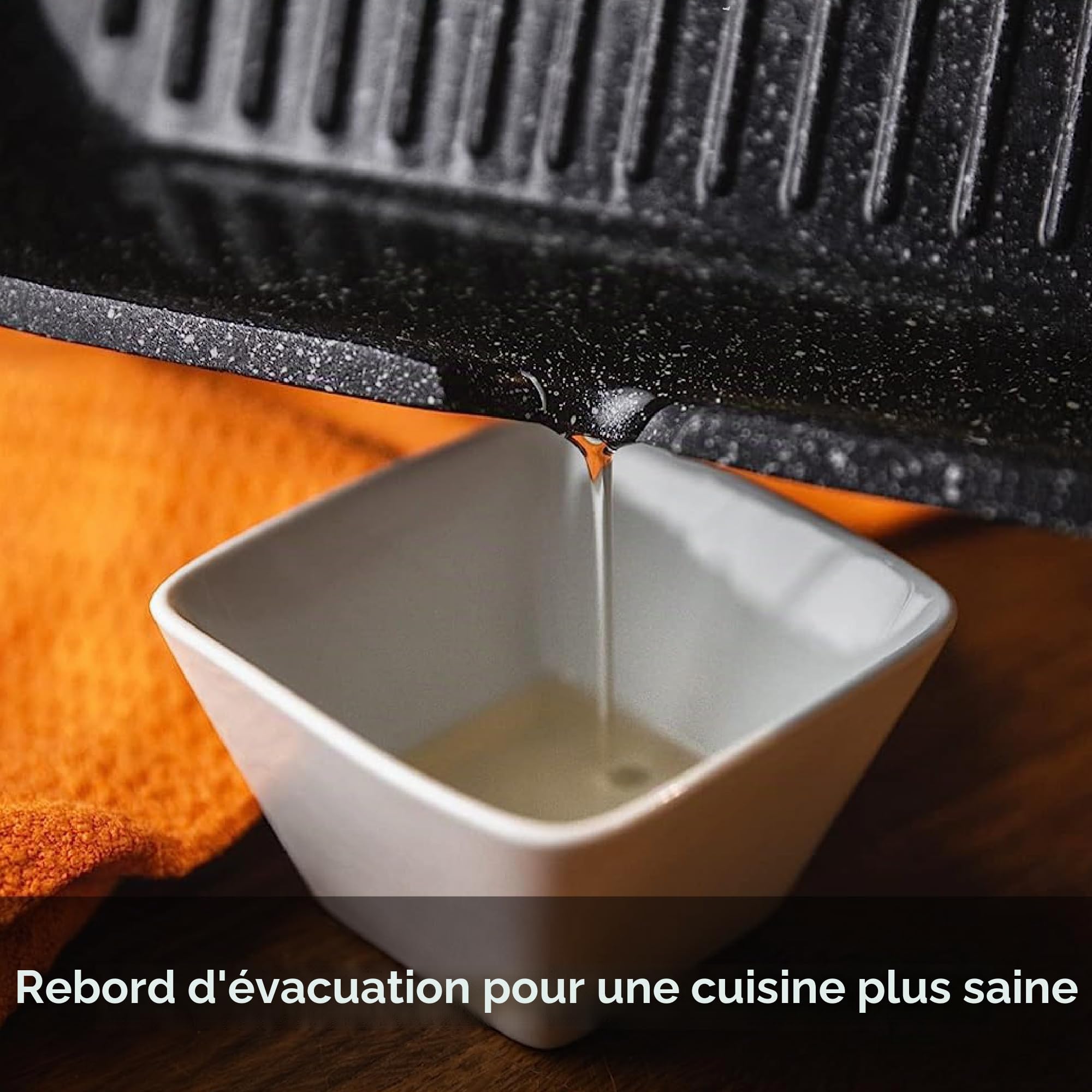 Poêle grill 29 cm, manche amovible, compatible induction, électricité et gaz, revêtement antiadhésif Whitford, pouvant aller au four