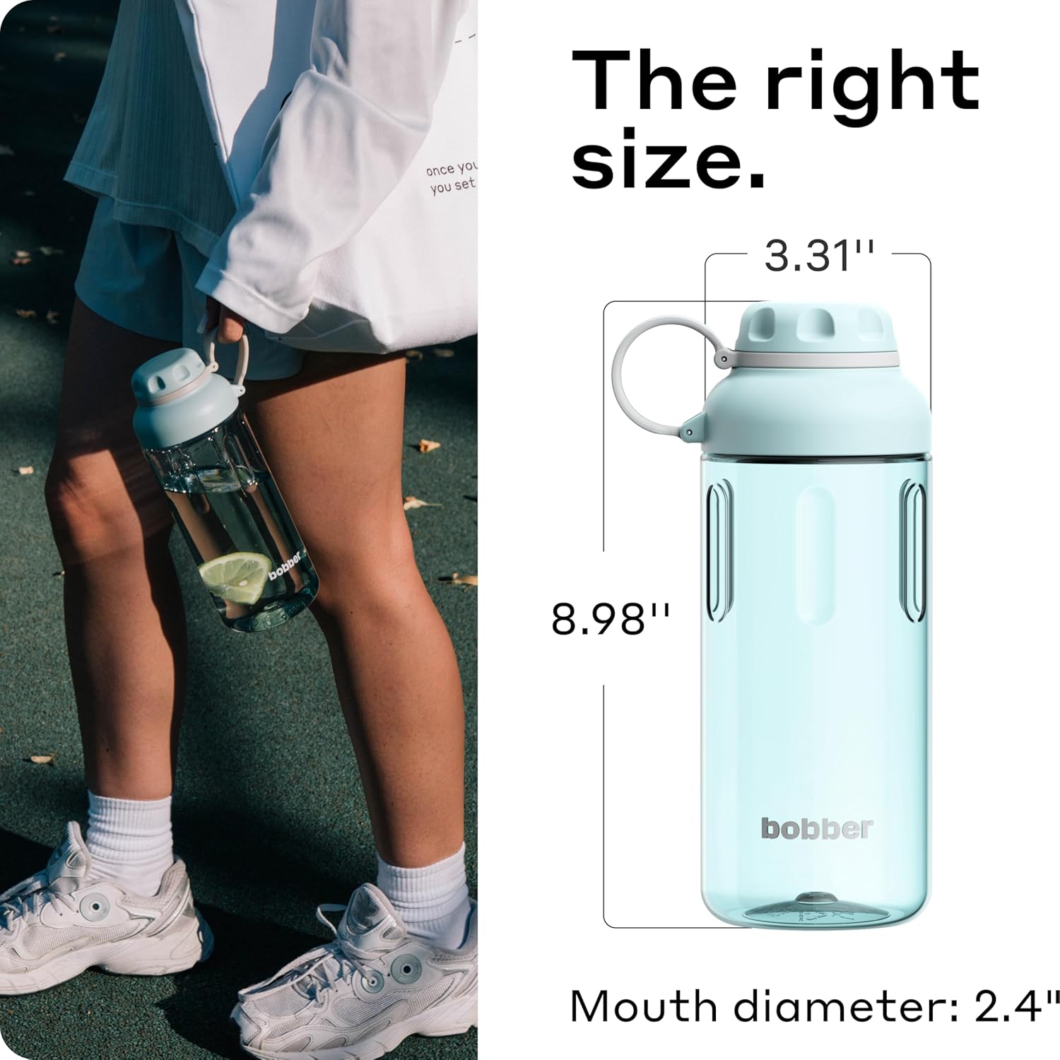 BOBBER 30 oz Tritan Water Bottle with Strainer for Fruit and Ice — Dishwasher Safe, Leak Proof, BPA-Free — Large Fitness Bottle for Women and Men, Sturdy Tritan Plastic (Light Blue) - Image 6