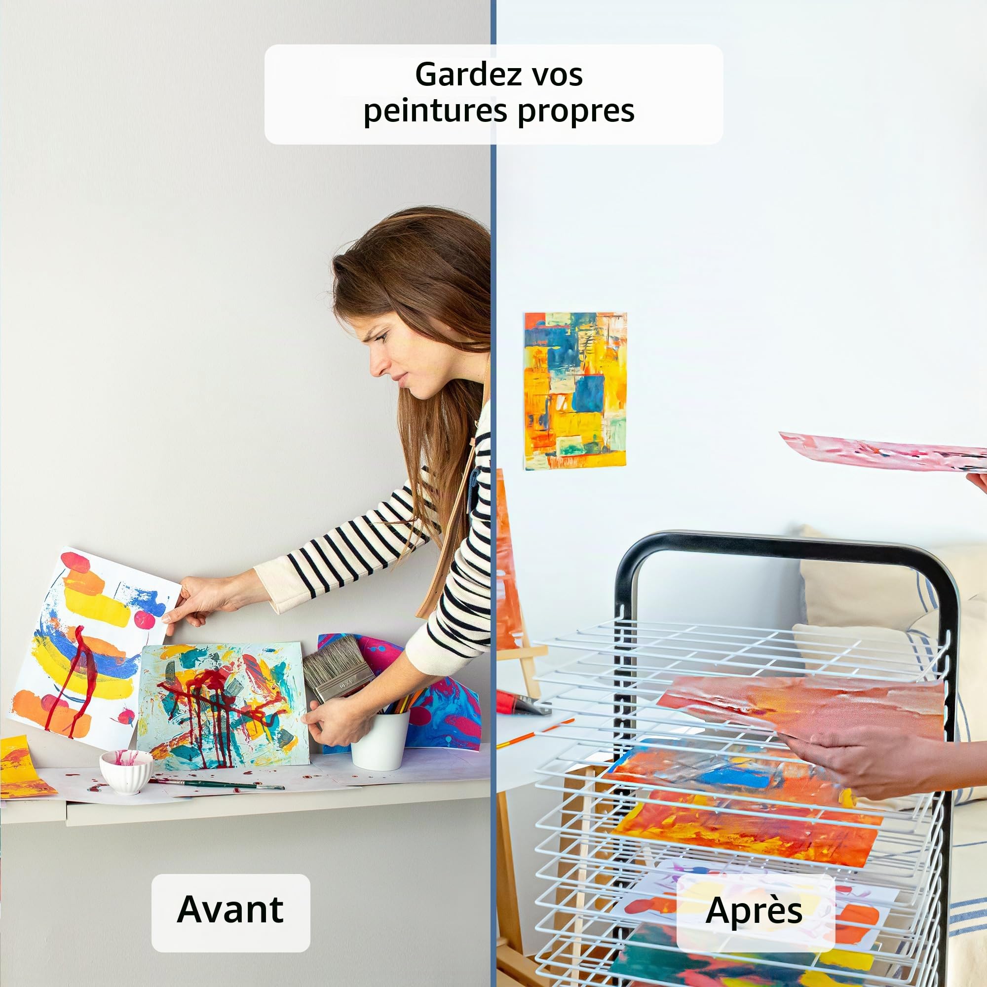 ODOXIA Support De Séchage d'art pour La Salle De Classe | Garde Art Propre | Séchoir À Toile | Rangement Toiles De Séchage | avec roulettes | Étagères Amovibles Art Drying Rack White (Big)