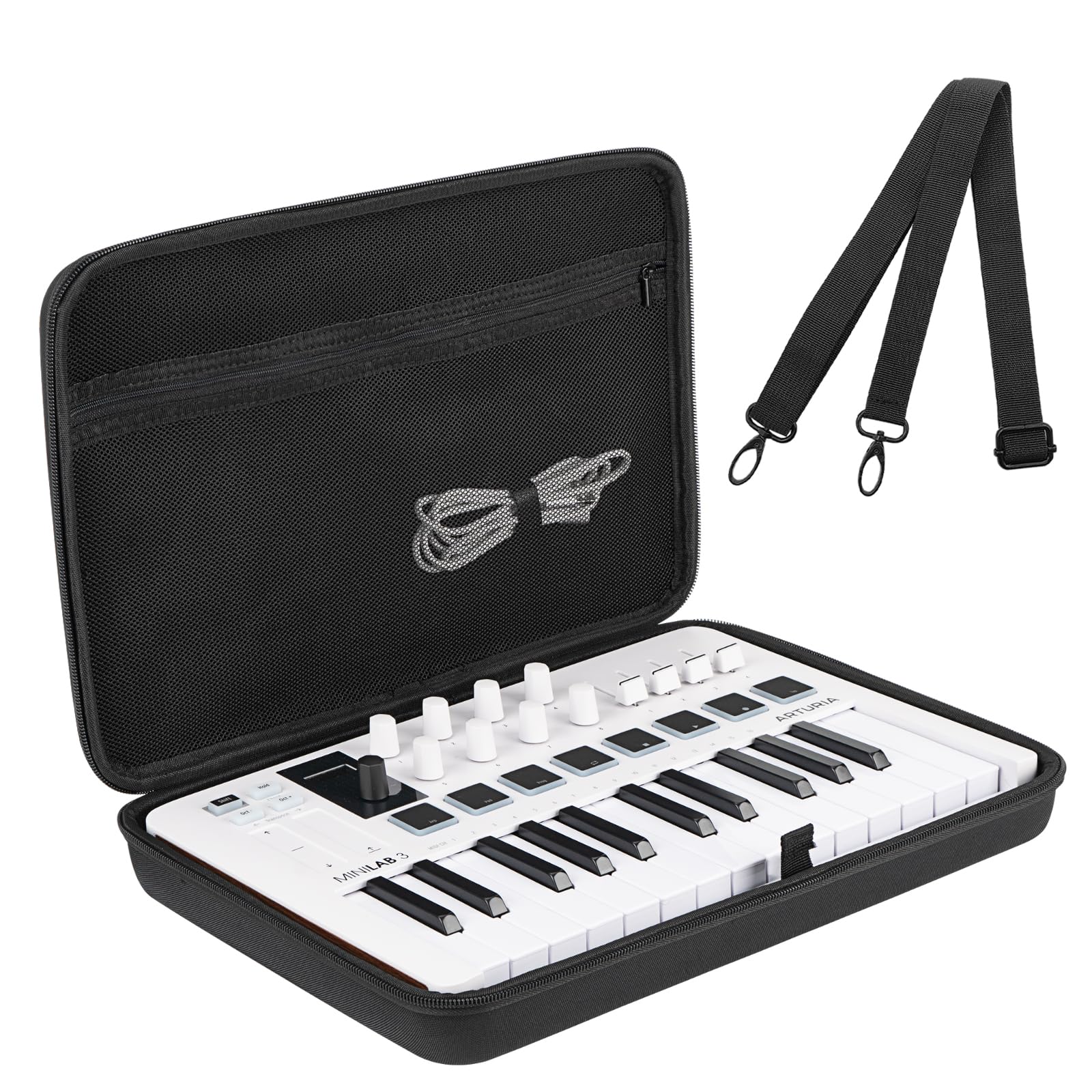 Musiin Hochwertige Midi-Keyboard-Controller-Schutzhülle aus Samt, kompatibel mit Arturia MiniLab 3,MiniLab mkII, MPK Mini MK4,Synthesizer mit 25 Tasten,tragbare Schutztasche mit Schultergurt (Schwarz)