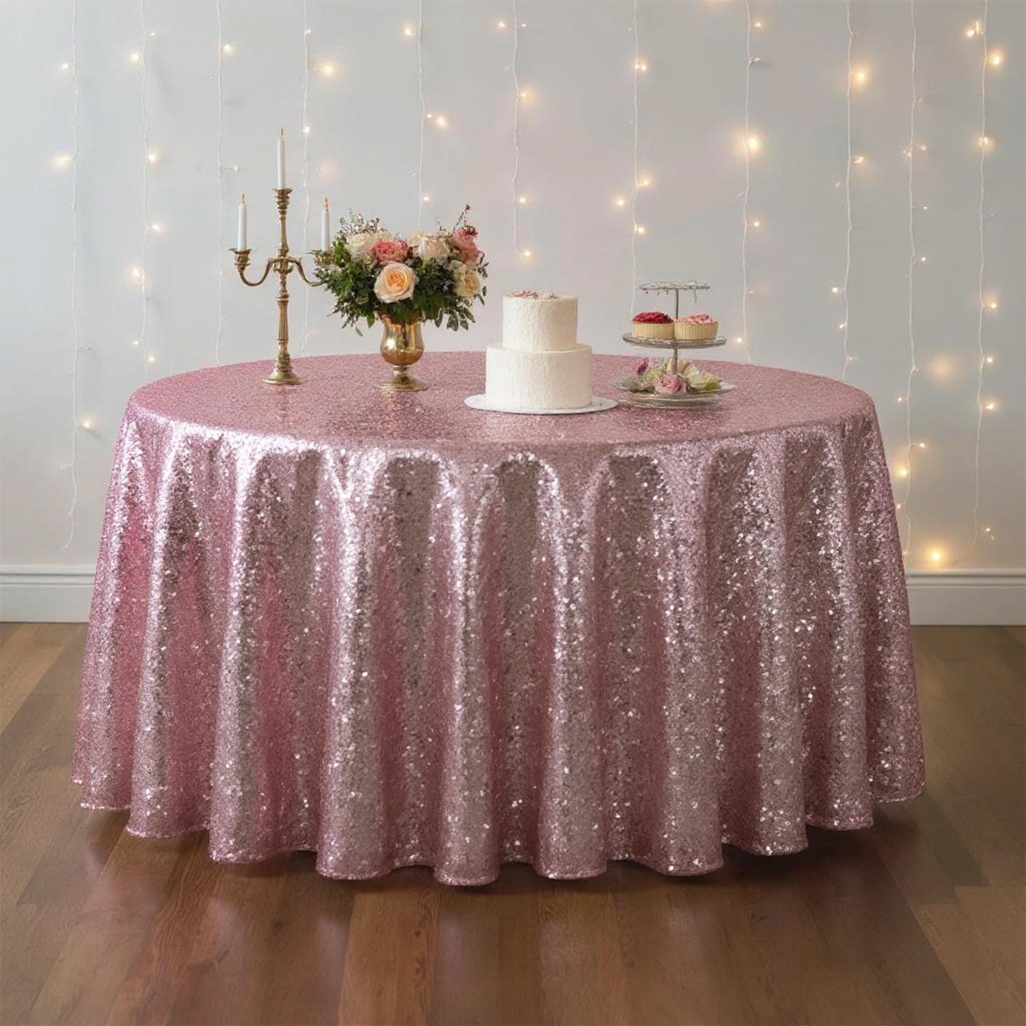 Trimming Shop 10pcs Blush Pink Sequin Tablecloth 90" Round Shiny Sequin Sparkly Tablecover for Parties Wedding Reception Banquets Birthday Baby Shower Festival Ceremony Cake Dessert Tablecloth — image 1