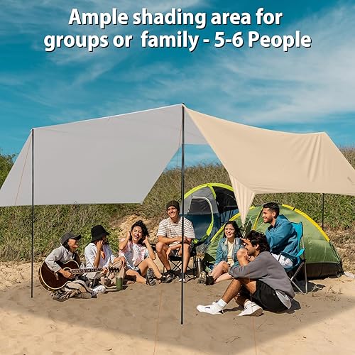 Miniatura 7 de GEERTOP Lona grande para tienda de campaña de 17 x 10 pies impermeable para exteriores con mosca de lluvia para viajes supervivencia color caqui