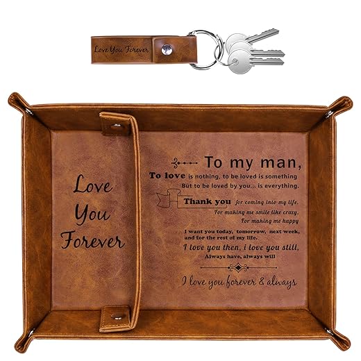 ZAPUVO PU Leather Tray and Keychain, Unique Gifts for Christmas Xmas for Him Boyfriend from Girlfriend, Gifts Ideas for Husband Anniversary from Wife, Sentimental Gift for Him Birthday Valentines Day