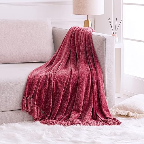 Miniatura 8 de FRESHMINT Manta de felpilla suave y esponjosa con flecos decorativos de borlas para decoración del hogar, sofá, cama, regalo, 80 x 60 pulgadas,