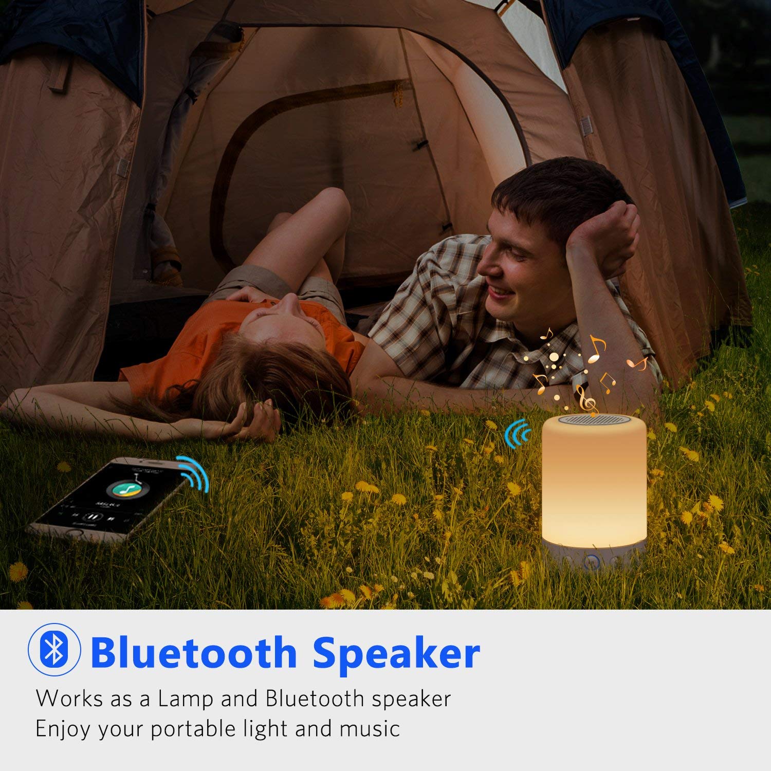 Lampka nocna z głośnikiem Bluetooth - lampka nocna, czuły czujnik dotykowy, zmieniająca kolor RGB lampa stołowa LED, do sypialni, inteligentna przenośna lampa bezprzewodowa