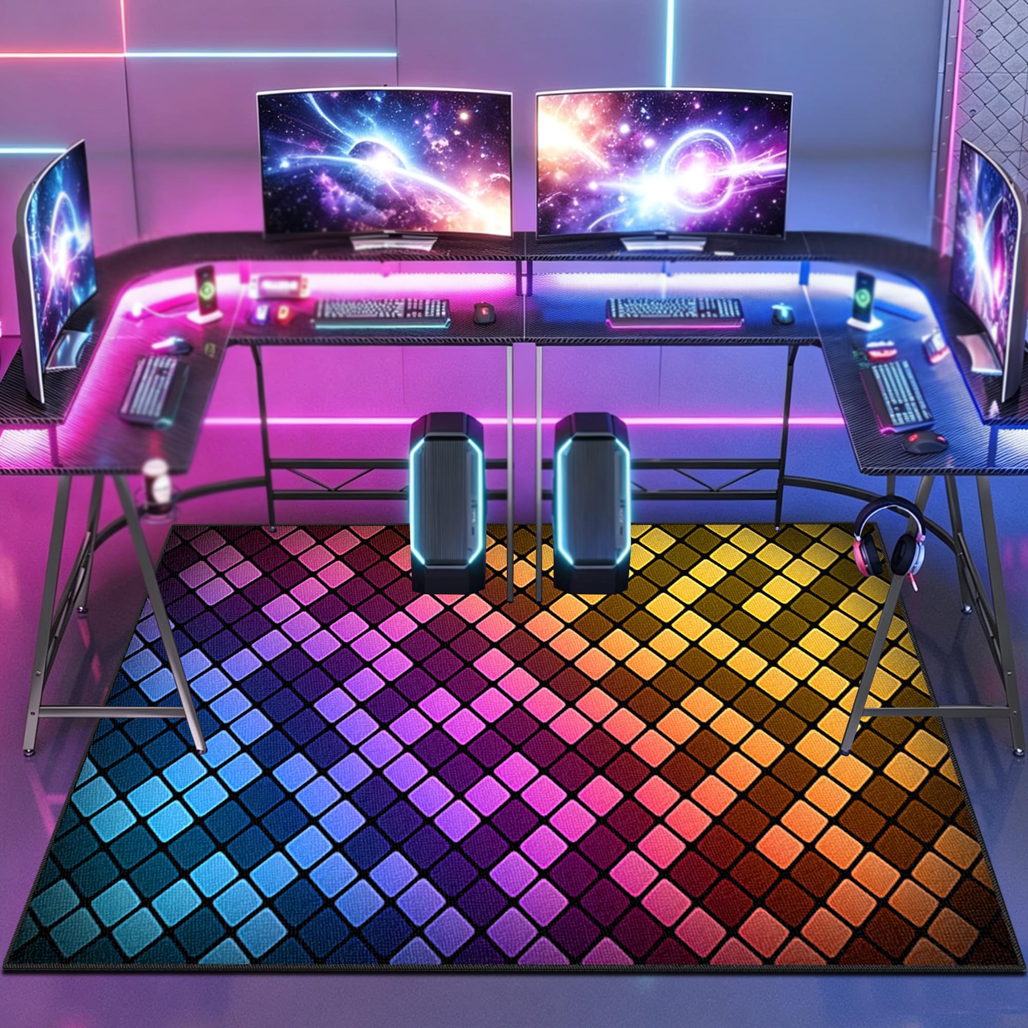 Duży dywan do sypialni dla gracza nowoczesny 3D dywan do pokoju dla graczy, dywan do pokoju gier dla młodzieży antypoślizgowy dywan z krótkim włosiem 90 x 160 cm