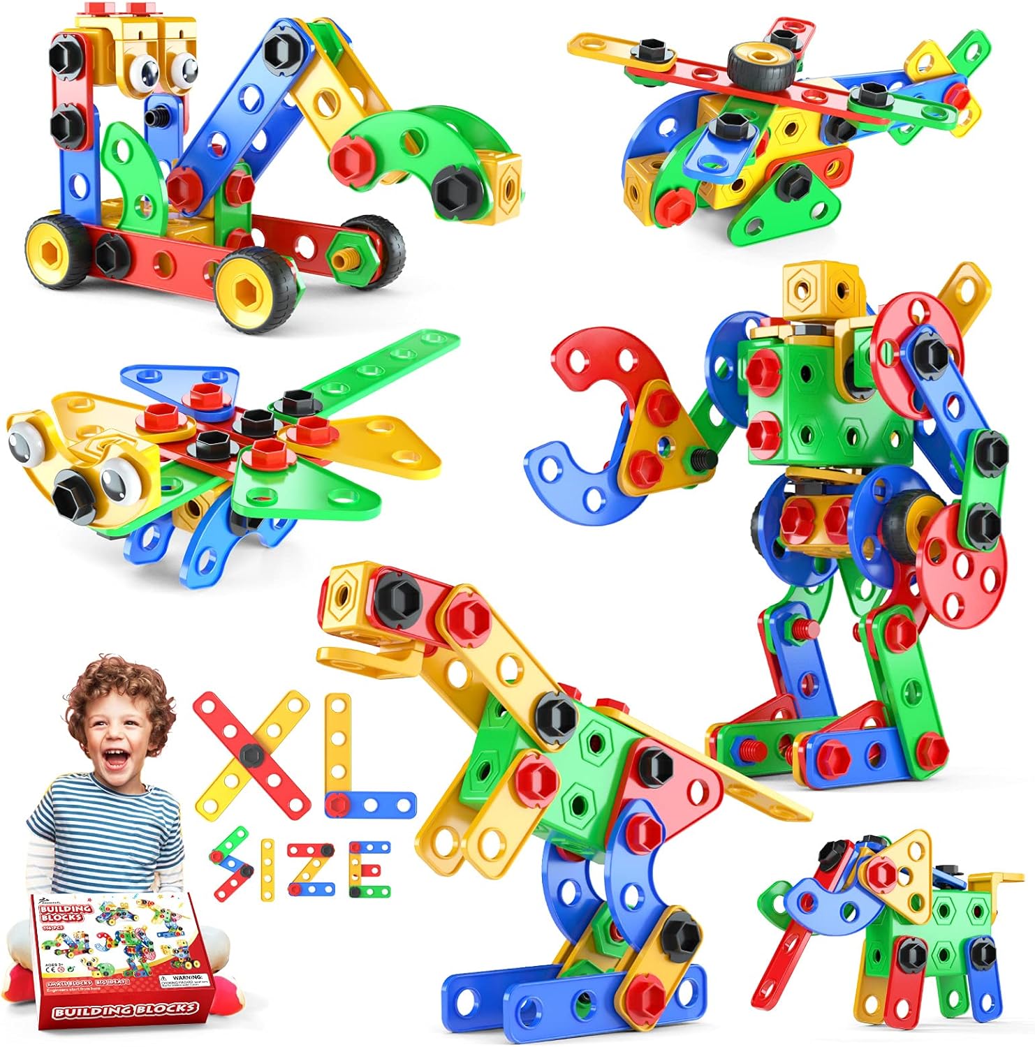 Jasonwell STEM Toys Building Blocks - 116PCS Educational Construction Tiles Set Engineering Kit Creative Activities Games Learning Gift for Toddlers Kids Ages 3 4 5 6 7 8 9 10 Year Old Boys Girls : Toys & Games