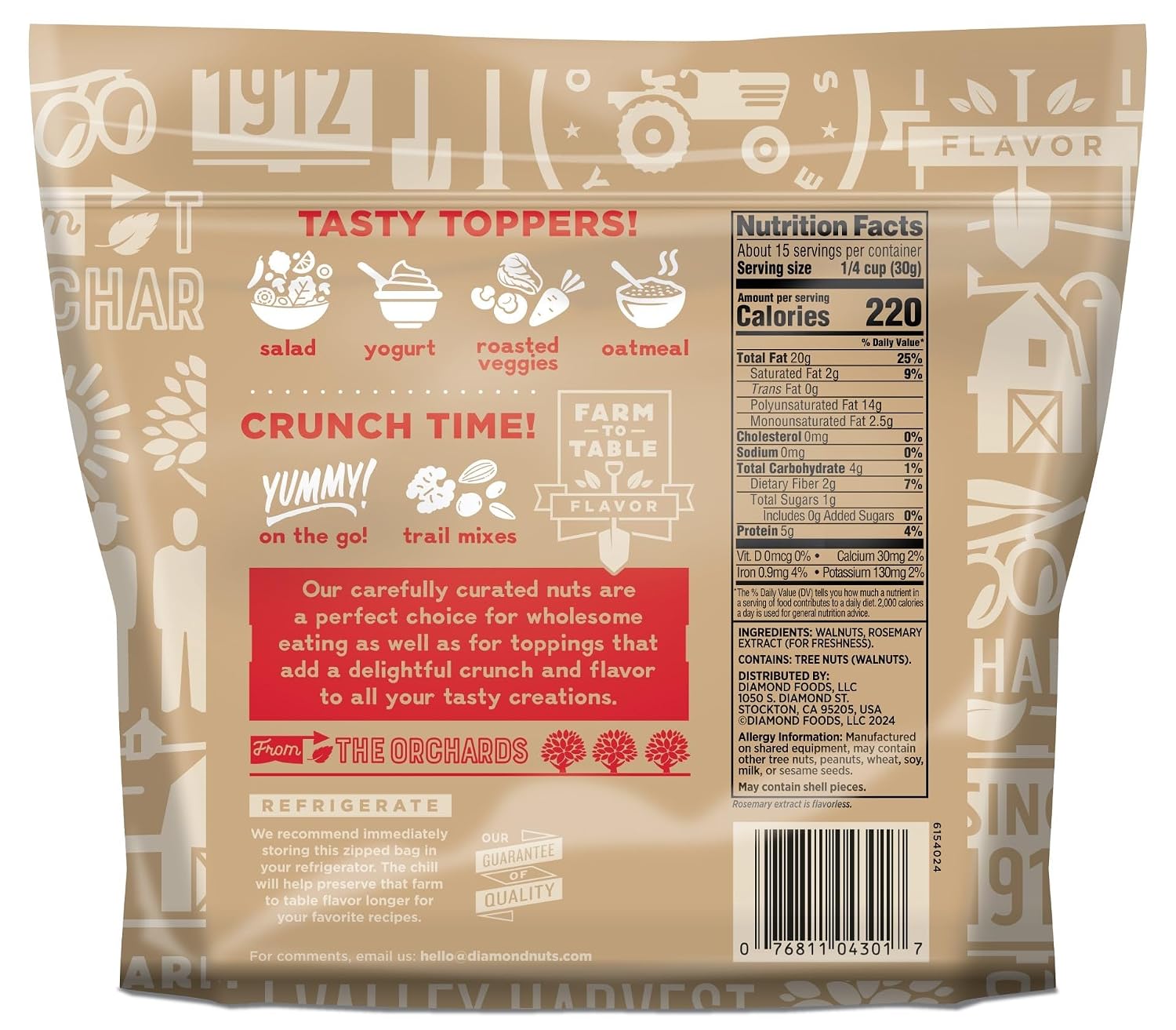 Diamond of California Signature Collection Shelled Walnut Halves and Pieces, Pre-Shelled Raw Walnuts for Wholesome Snacking or Topping Your Favorite Dishes, 16 oz.