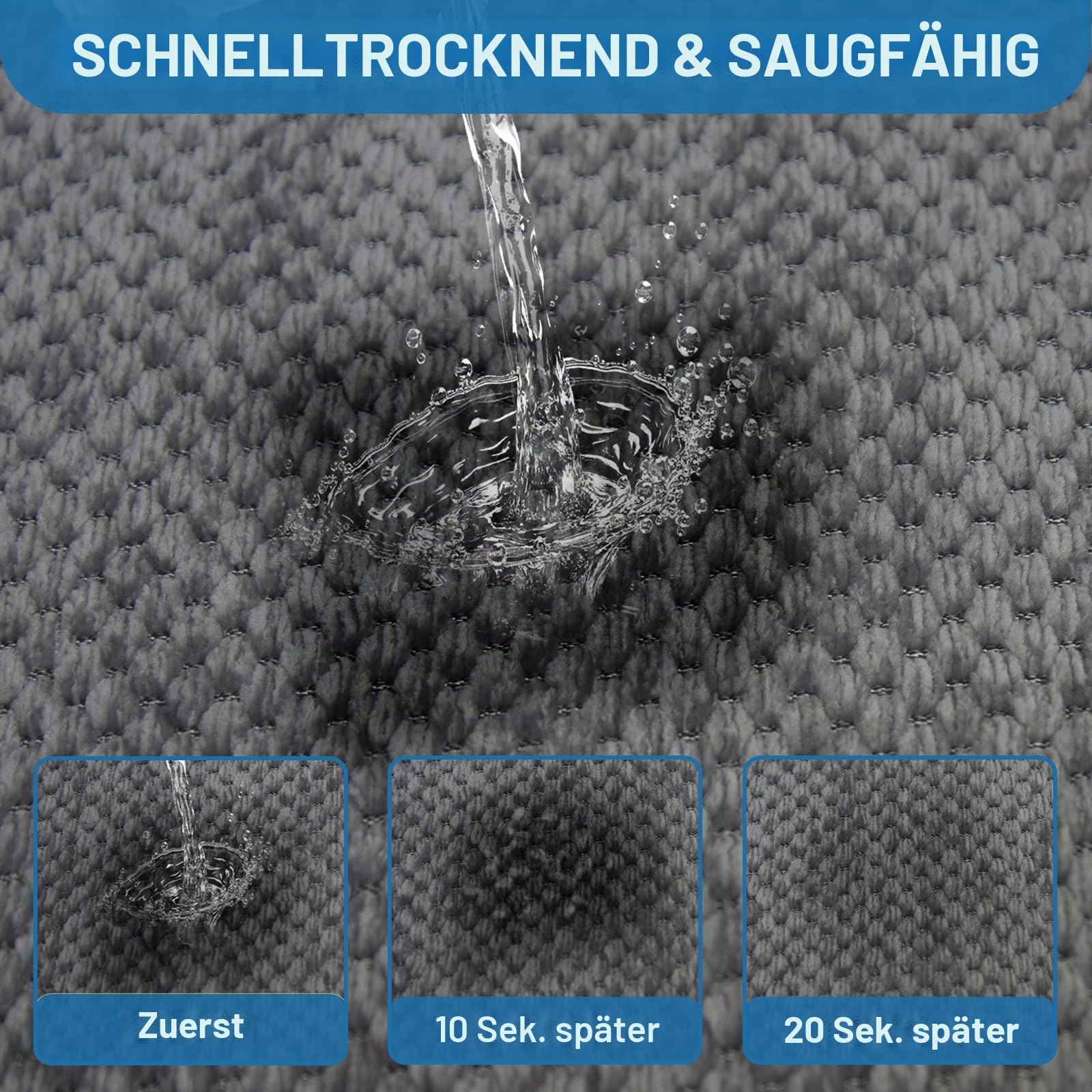 Badteppich rutschfest Waschbar 70 x 120 cm, Badematte mit Gummi, Chenille Badezimmerteppich, Super Saugfähige Badvorleger, Bath Mat für Dusche,Badewanne und Toilette, Grau