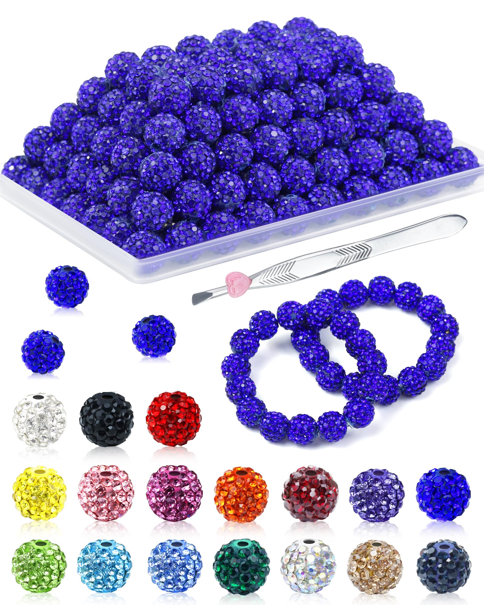 Photo 1 of 120PCS FIVEIZERO Rhinestone Beads for Jewelry Making, 10mm Dark Blue Shiny Round Sparkle Crystal Clay Bead Bulk Sparkly Baseball Necklace Beads for Bracelets and DIY Crafts
