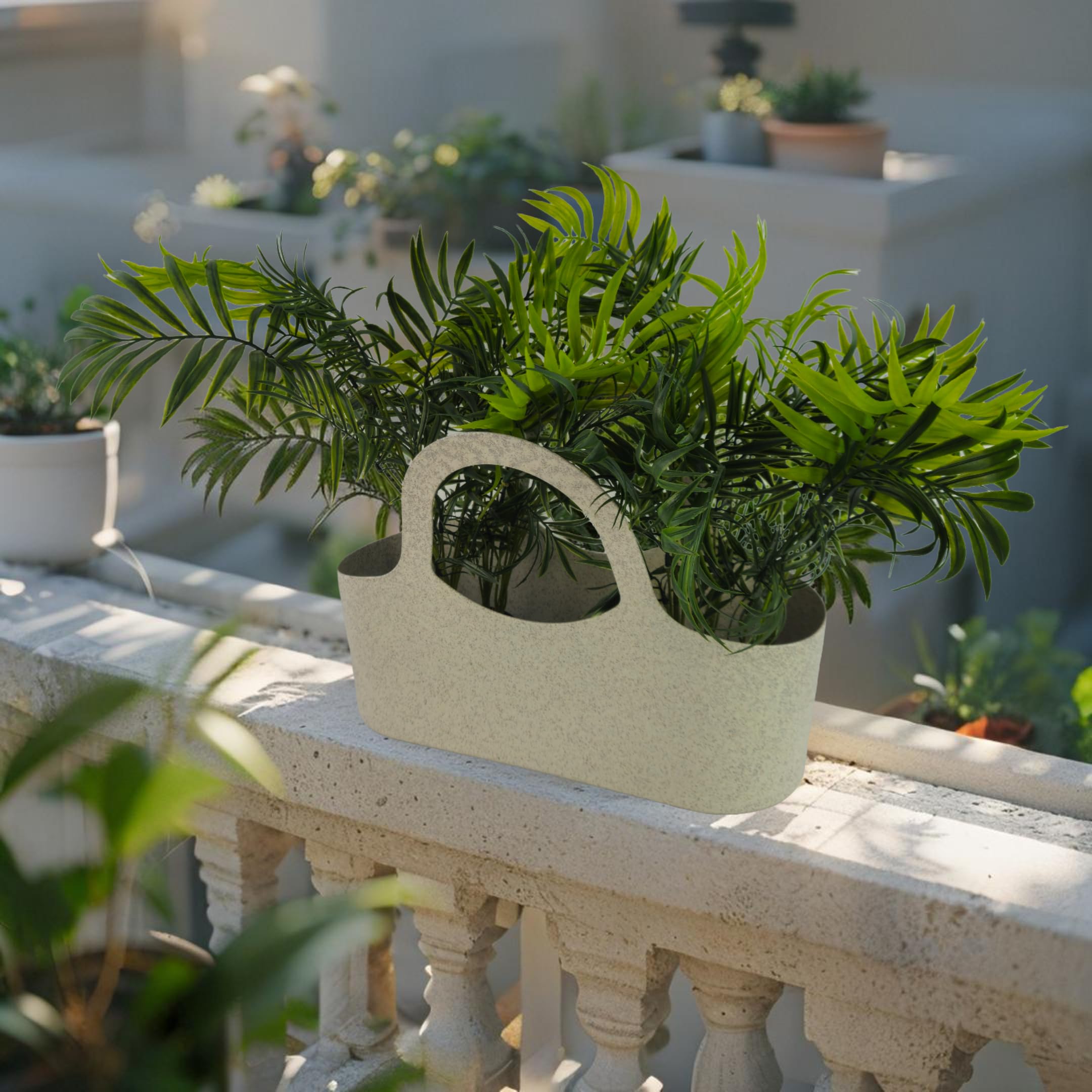 Tera - Bolsa porta plantas aromáticas y macetas de interior y exterior – Jardinera de balcón de polipropileno reciclado, resistente a los rayos UV, con asas, 43 x 18 x 31 cm – Ideal para albahaca
