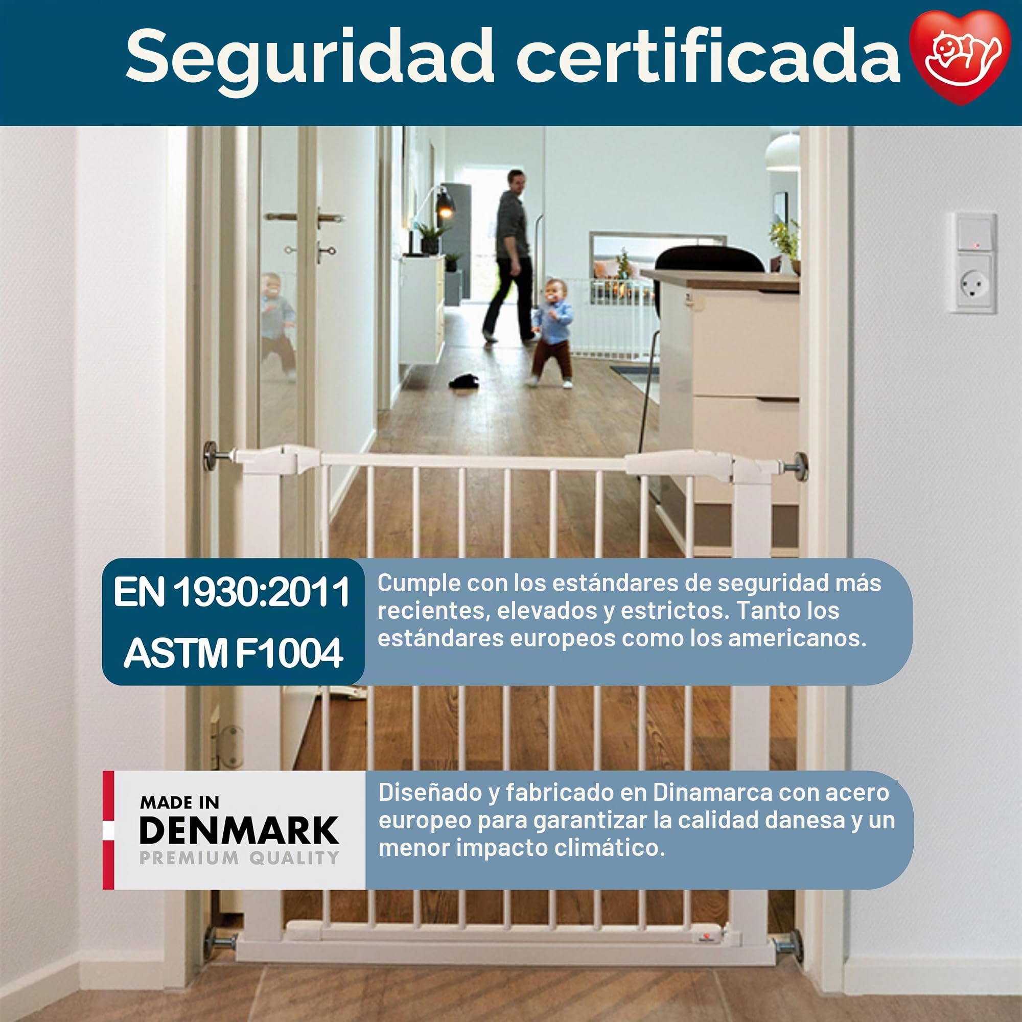 BabyDan Swing Shut, Montado a presión Puerta de escalera, 77,3-110 cm, Barrière pour bébé/Puerta de seguridad, Blanco, Hecho en Dinamarca - (Puerta para mascotas/Puerta para perros)