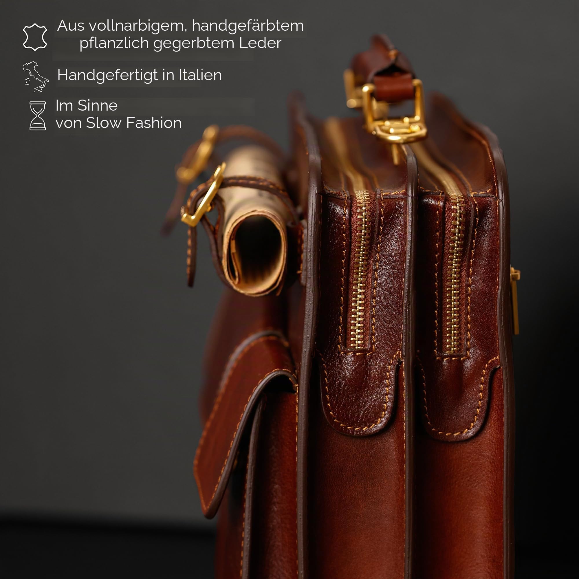 Zeitbeständigkeit Leder-Aktentasche – edle Ledertasche für Herren – Business-Aktentasche – Vintage-Aktentasche