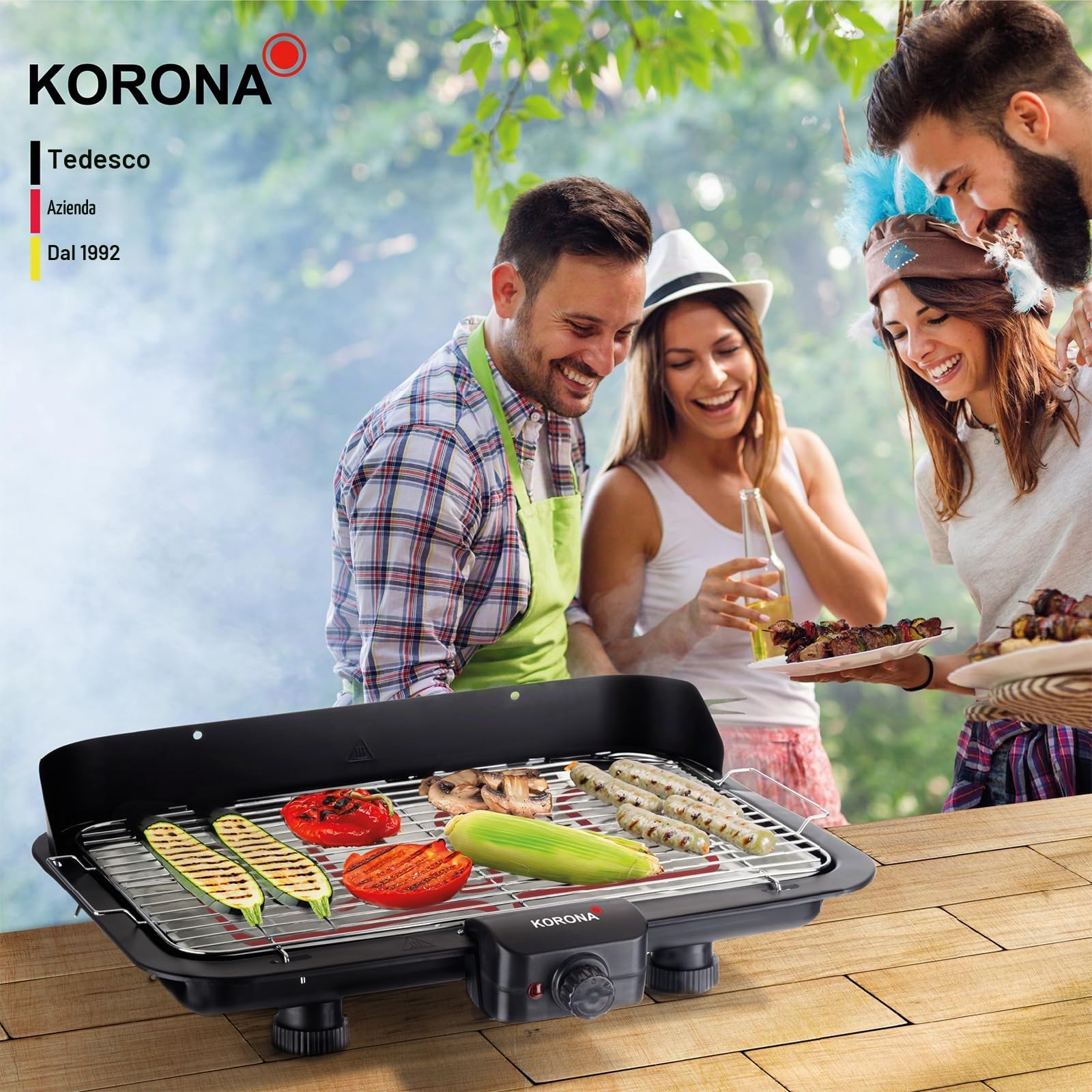 Korona 46117 Barbecue elettrico da tavolo con superficie barbecue XXL (51 x 30 cm) | 2200 Watt | elemento riscaldante rimovibile | interruttore di sicurezza | regolazione continua della temperatura
