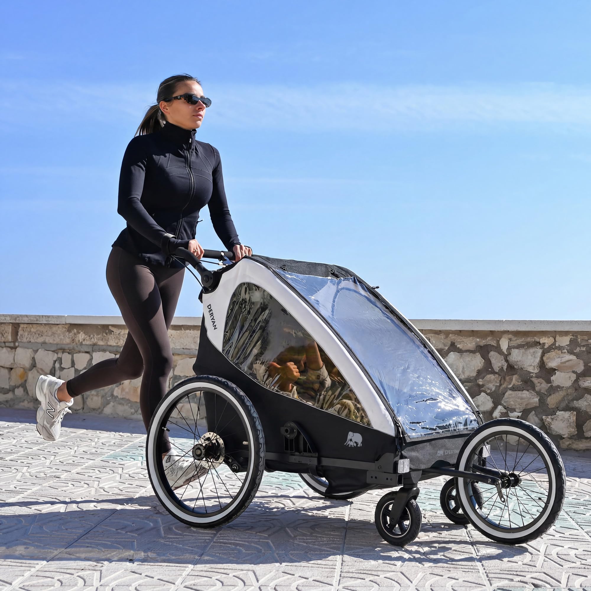 Deryan Remorque Velo 2 Enfants de Luxe 3en1 Poussette Duo