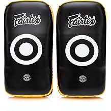 Fairtex Curved MMA Muay Thai Pads for Punching, Blocking, Kicking, Punching, Hitting | Lightweight & Shock Absorbing Boxing Mitts | Extra Pads for Sparring - Black/Yellow Thick, Pair