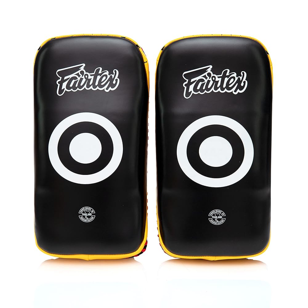 Fairtex Curved MMA Muay Thai Pads for Punching, Blocking, Kicking,Punch, Hitting |Light Weight & Shock Absorbent Boxing Mitts | Extra Padding for Sparring - Black/Yellow(Thick, Pair)