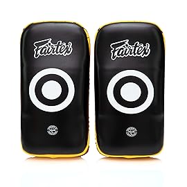 Fairtex Curved MMA Muay Thai Pads for Punching, Blocking, Kicking,Punch, Hitting |Light Weight & Shock Absorbent Boxing Mitts | Extra Padding for Sparring - Black/Yellow(Thick, Pair)