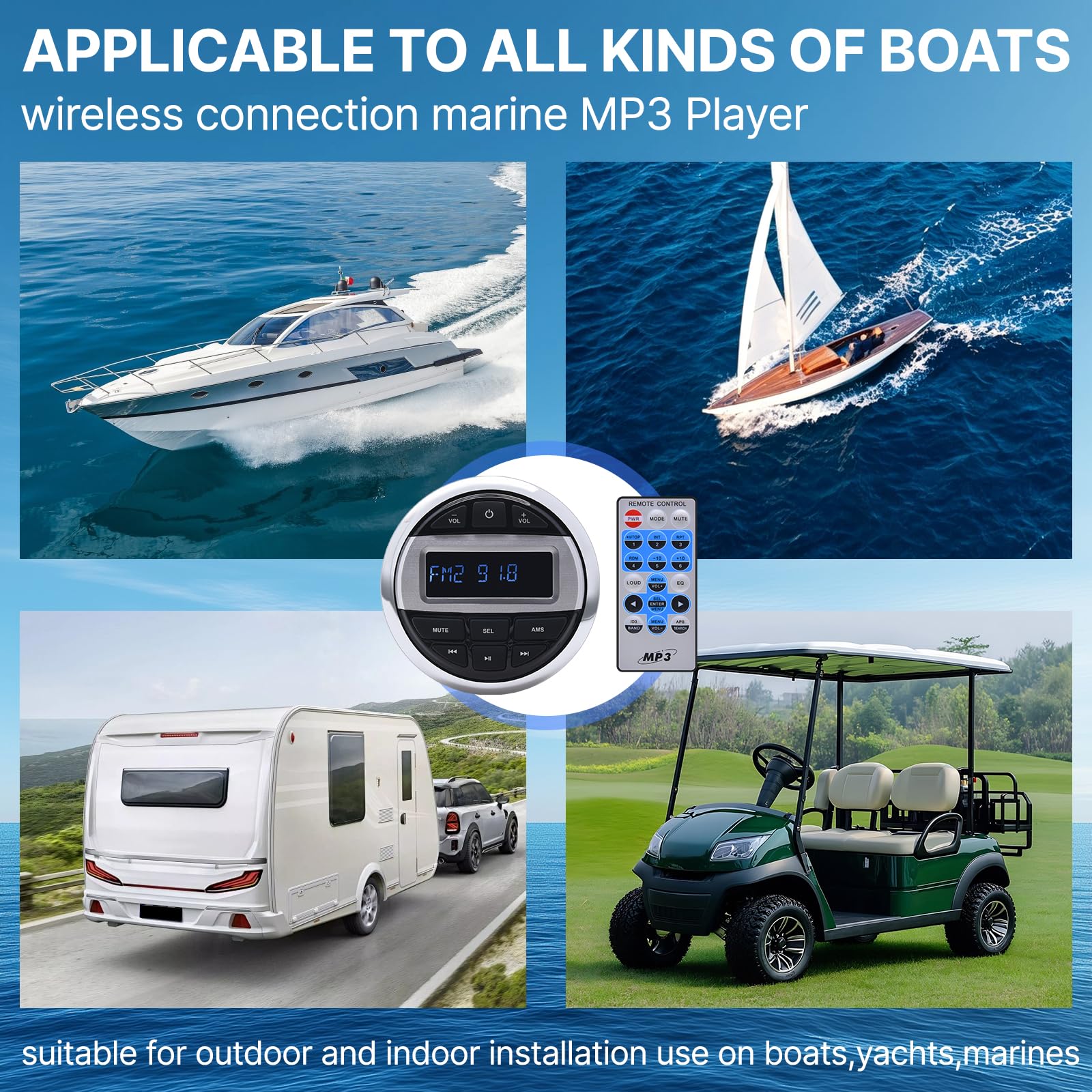 Marine Stereo mit 2 Lautsprecher Wasserdicht AM/FM Radio BT5.0 MP3 Player für Boote Yacht