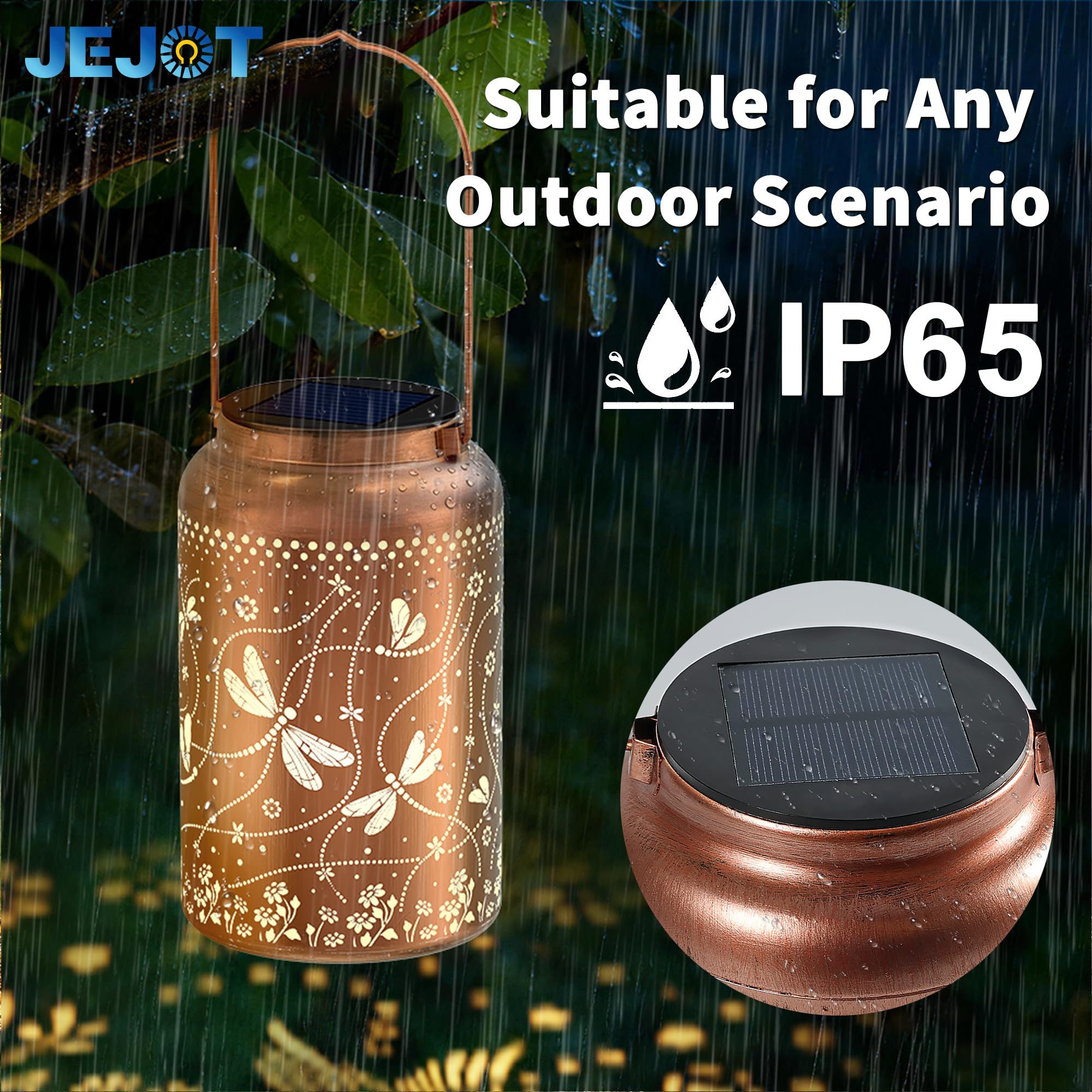 JEJOT Faroles solares impermeables para exteriores, libélula solar, regalo para mujeres, niñas, mamá, abuela, linterna solar colgante de metal de alta resistencia para patio, jardín, porche, paisaje