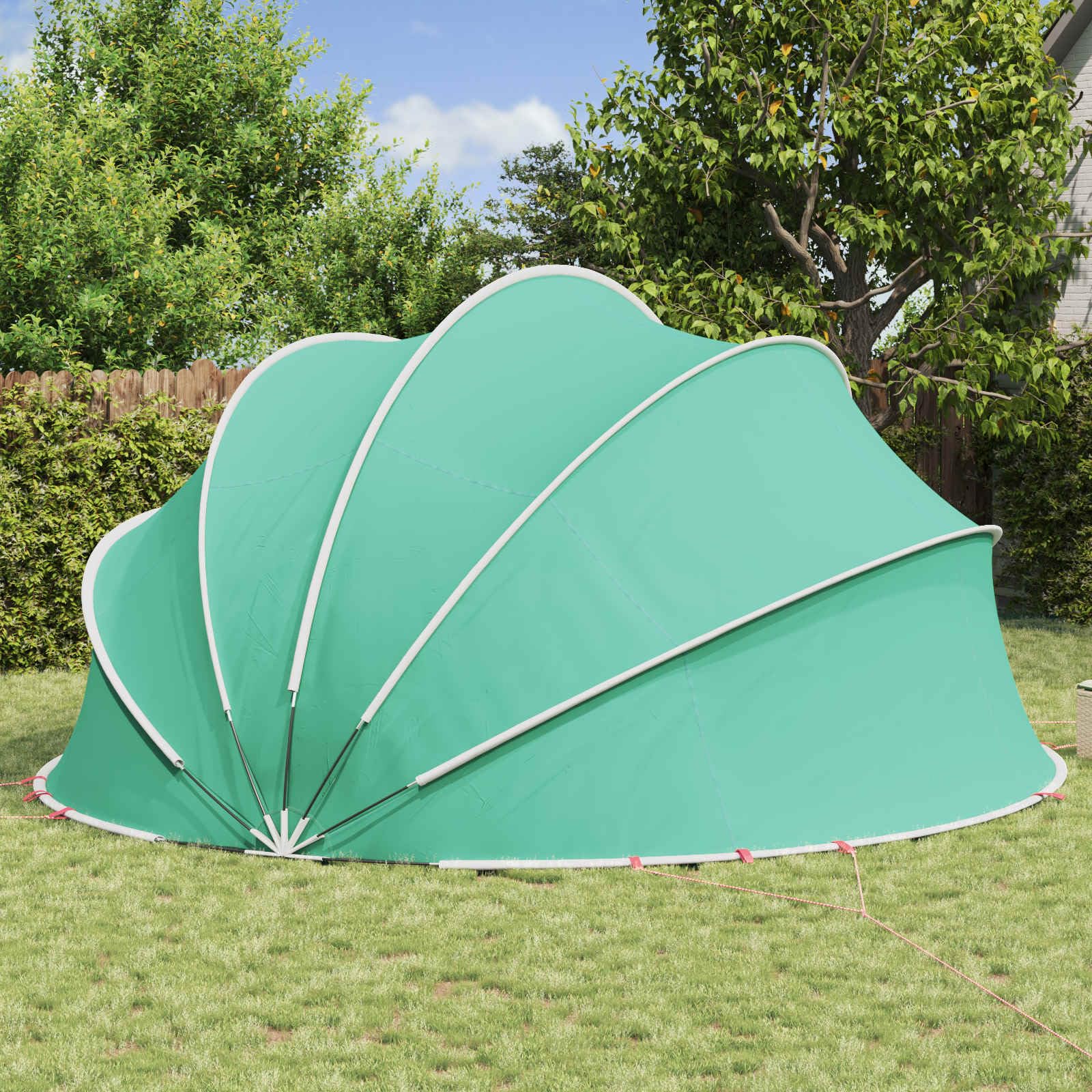 Cupola pieghevole in fibra di vetro resistente ai raggi UV, 546 x 516 x 250 cm, con borsa per il trasporto e tiranti per un facile montaggio e protezione dal sole e dalle intemperie.