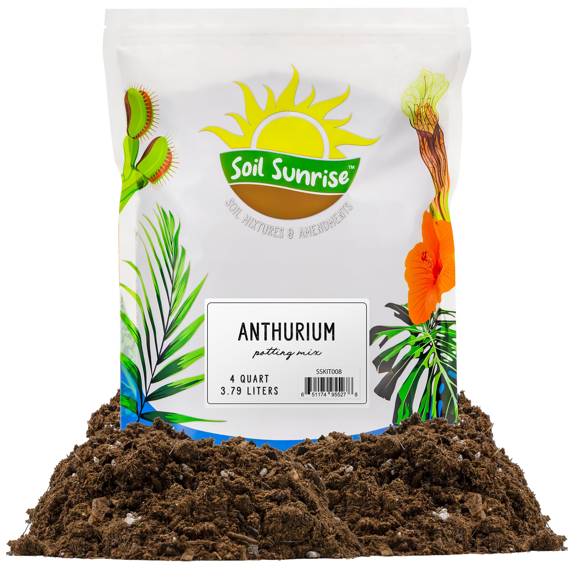 Soil Sunrise Anthurium Plant Potting Soil Mix (4 Quarts) Indoor Houseplant Custom Blend for Flowering Anthuriums
