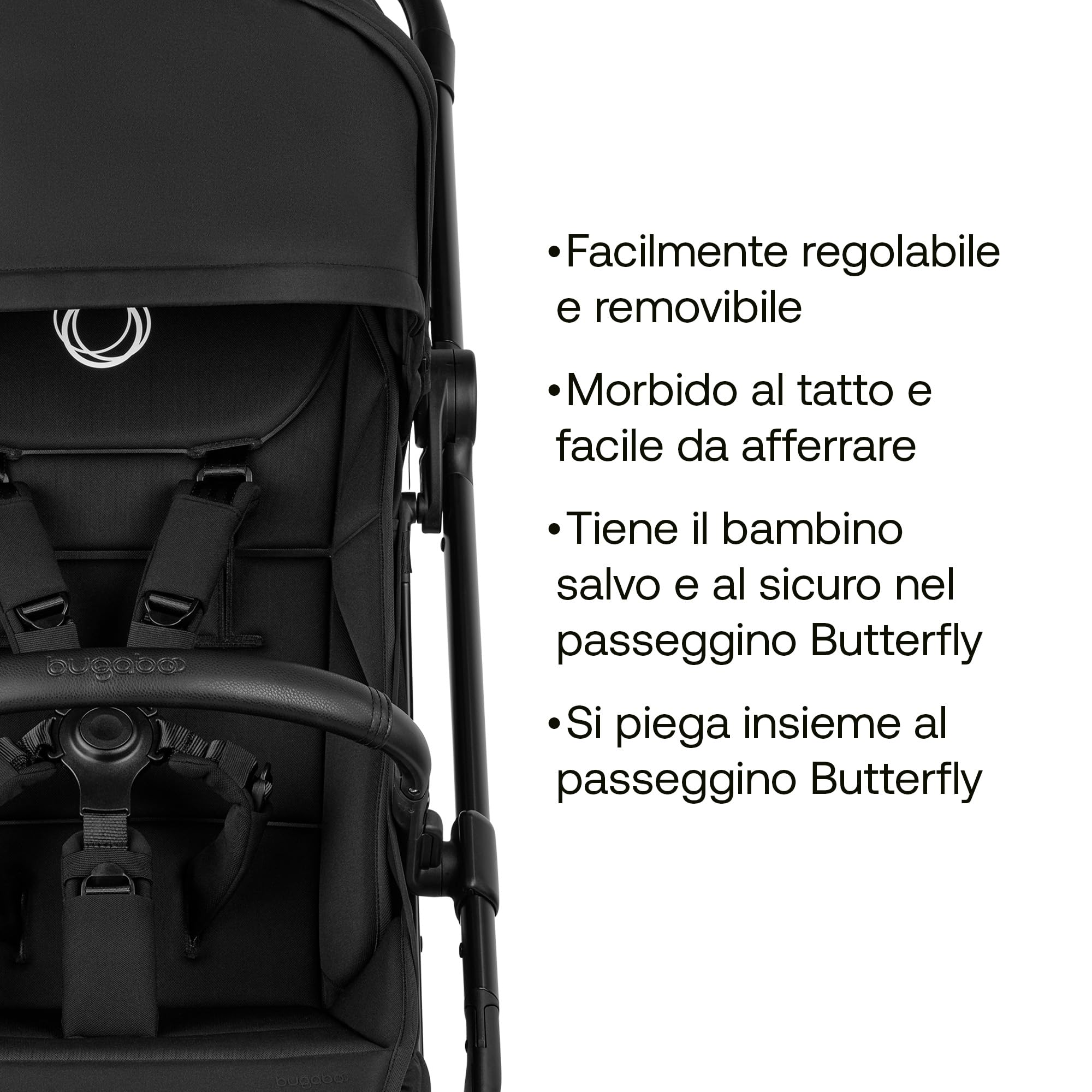 Bugaboo Butterfly 2 Passeggino da Viaggio – Sistemi Modulari con Maniglione e Parapioggia – Leggero, Piegabile con Una Mano, Seduta Reclinabile, Da 6 Mesi a 4 Anni – Heritage Black