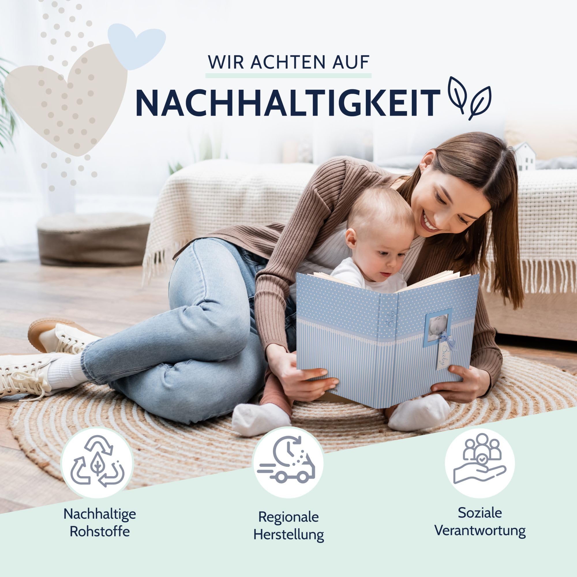 goldbuch 15802 Babyalbum mit Fensterausschnitt, Fotoalbum mit 58 weißen Blankoseiten und 4 illustrierten Seiten, Pergamin-Trennblätter, Kunstdruck, Papier, Sweetheart Blau, 30x31 cm
