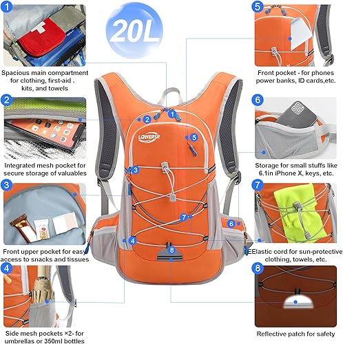 Miniatura 2 de Mochila de hidratación de 20 L, ligera, transpirable, con bolsa de agua de 2 L, correas ajustables para el pecho, chaleco de hidratación para