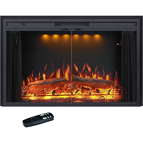 Valuxhome 50" W Electric Fireplace Insert with Sound Crackling, Realistic Logs, Adjustable Flame and Top Light Colors, Remote Control, Thermostat, Timer, 750/1500W
