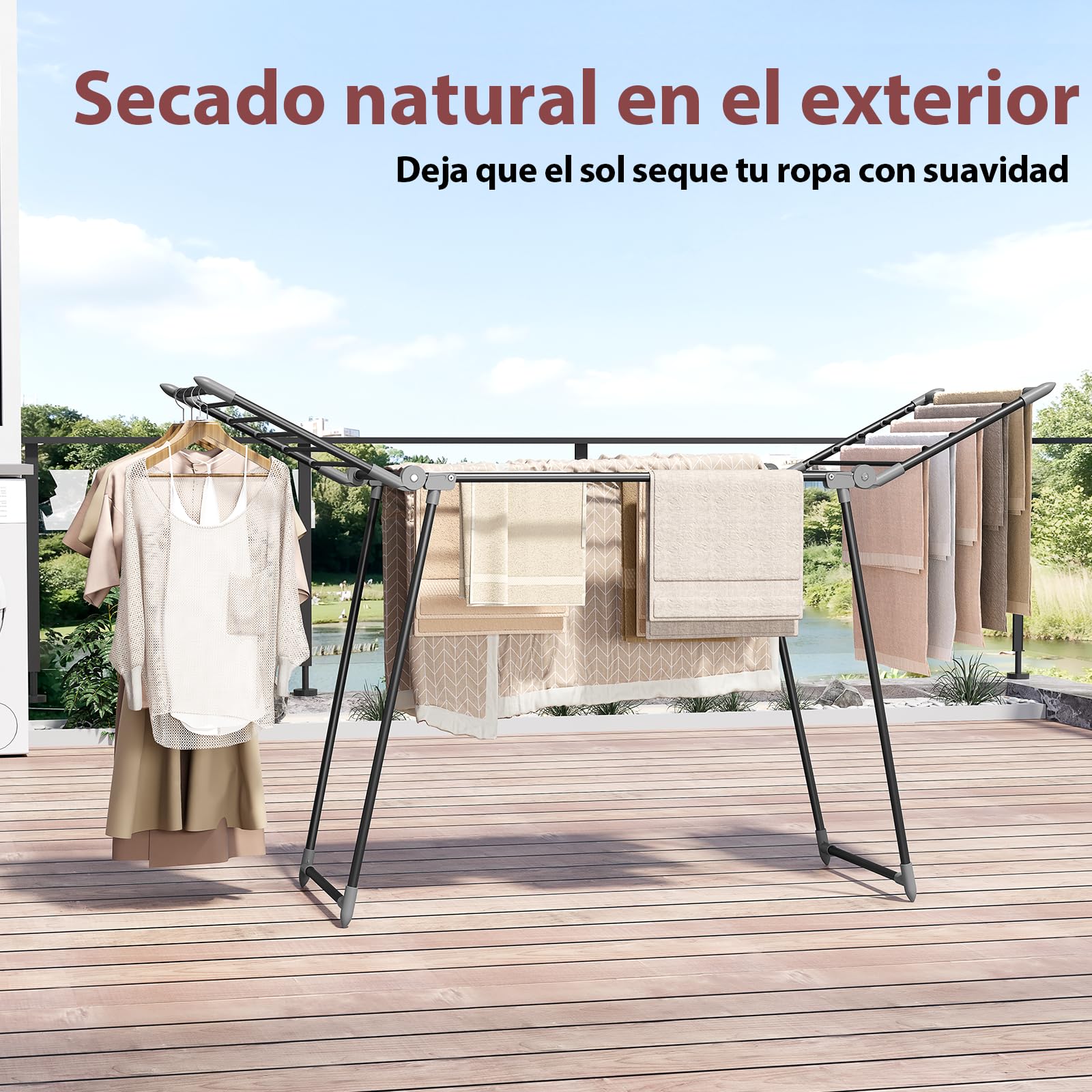 SYKIARIOL Tenderetes De Ropa Plegables con Alas - Tendederos Plegables Extensible- Estable Tendedero Ropa - para Interior y Exterior -FáCil Plegado - 175 X 60 X 105 cm - 18m de Secado - Blanco