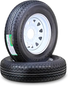 مجموعة عجلات الإطارات المقطورة ROCKMAN ST225 / 75R15 10-Ply E 117M 6 Lug on 5.5 "PCD White Spoke Rim، SET 2