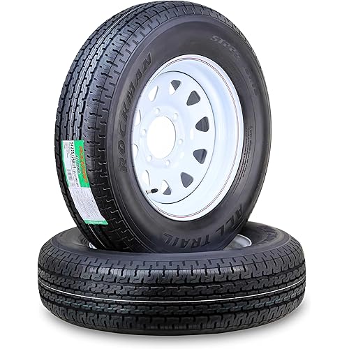 ROCKMAN Trailer Tire Wheel Assembly ST225/75R15 10-Ply E 117M 6 Lug on 5.5" PCD White Spoke Rim,SET 2